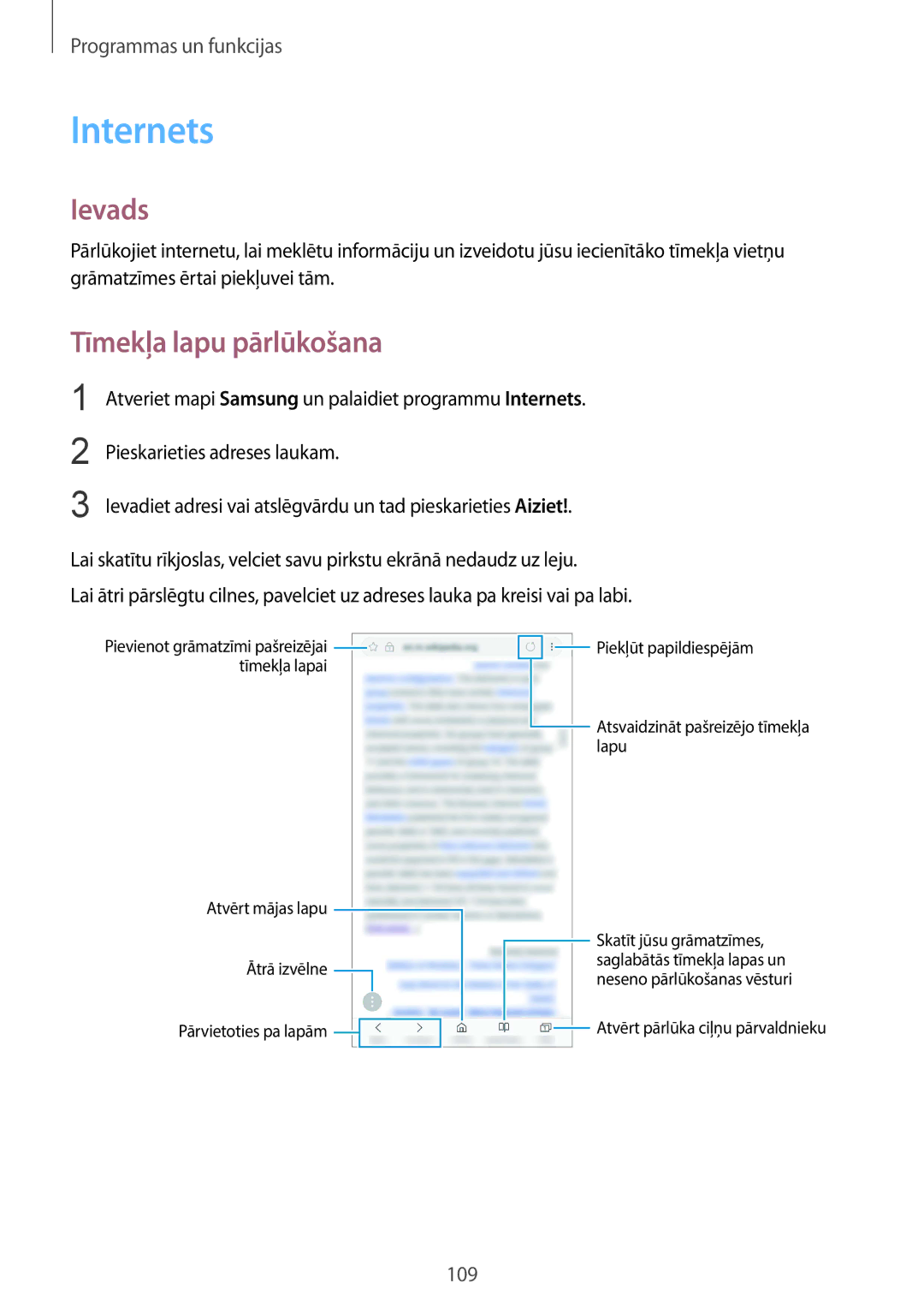 Samsung SM-N950FZDDSEB, SM-N950FZKDSEB manual Internets, Tīmekļa lapu pārlūkošana 