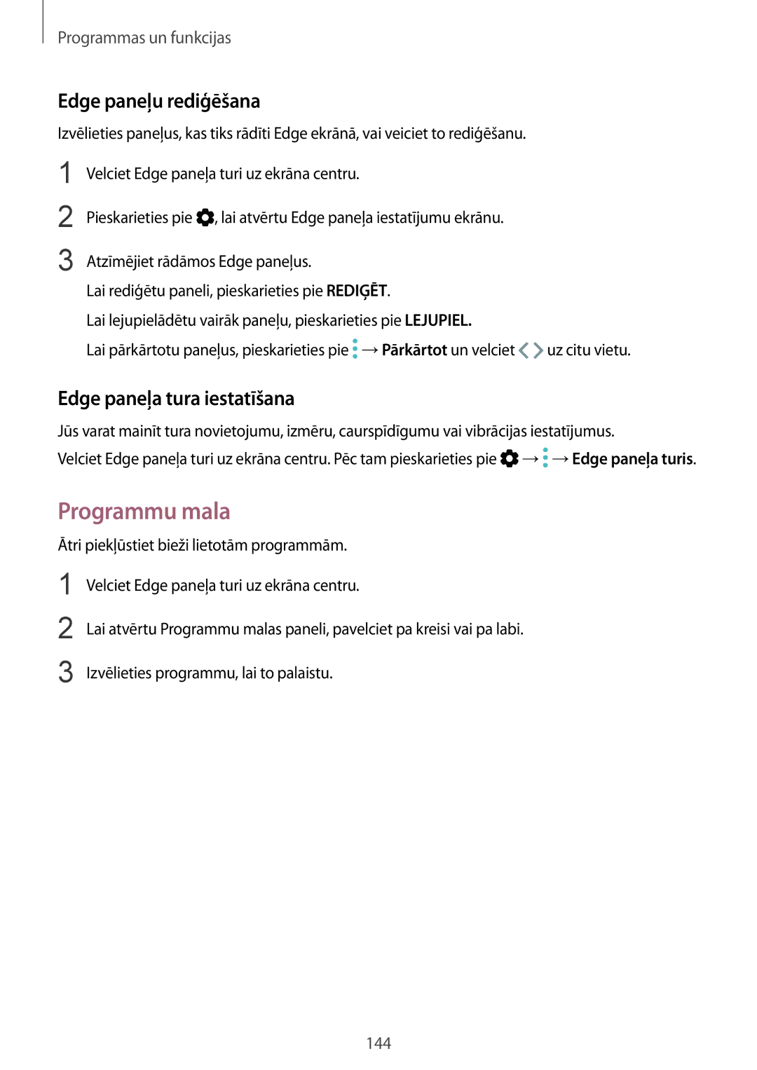 Samsung SM-N950FZKDSEB, SM-N950FZDDSEB manual Programmu mala, Edge paneļu rediģēšana, Edge paneļa tura iestatīšana 