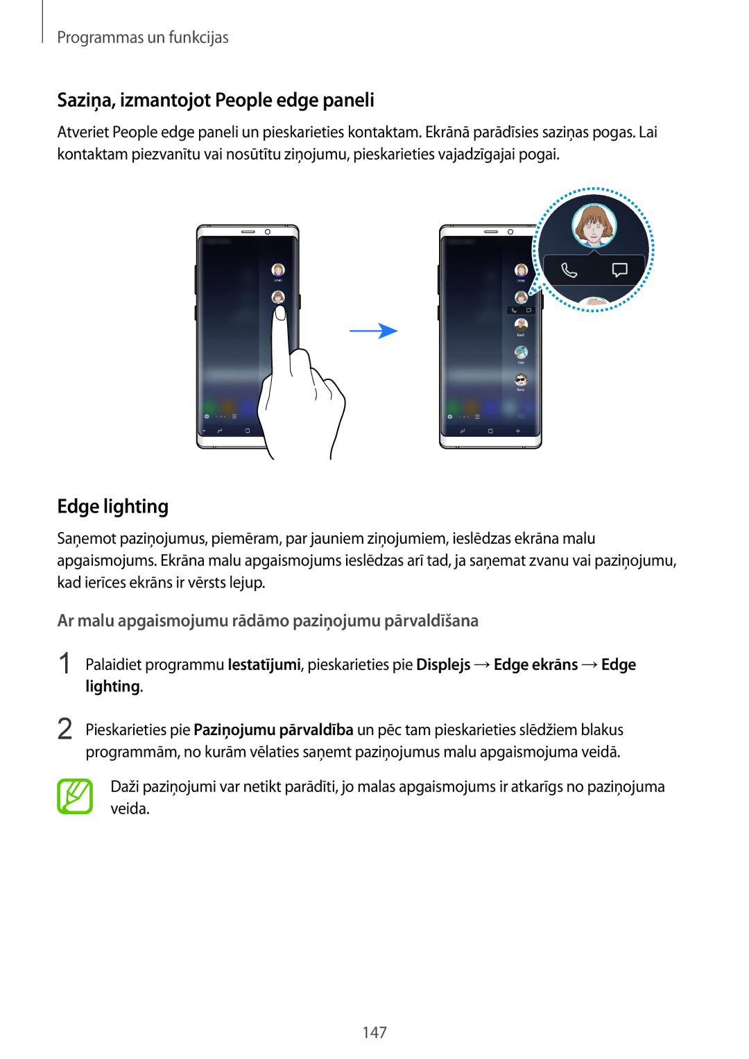 Samsung SM-N950FZDDSEB, SM-N950FZKDSEB manual Saziņa, izmantojot People edge paneli, Edge lighting, Lighting 