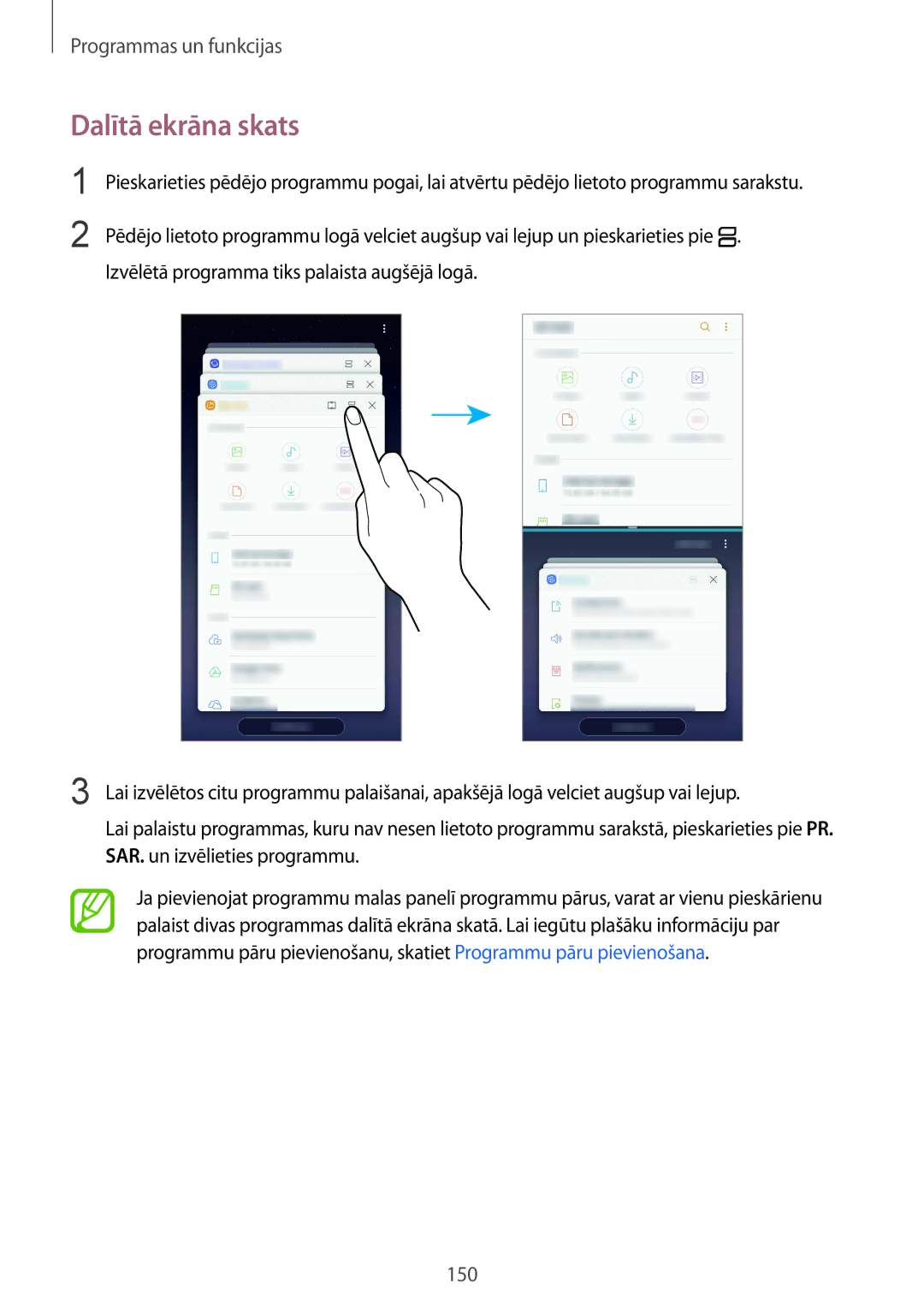 Samsung SM-N950FZKDSEB, SM-N950FZDDSEB manual Dalītā ekrāna skats 