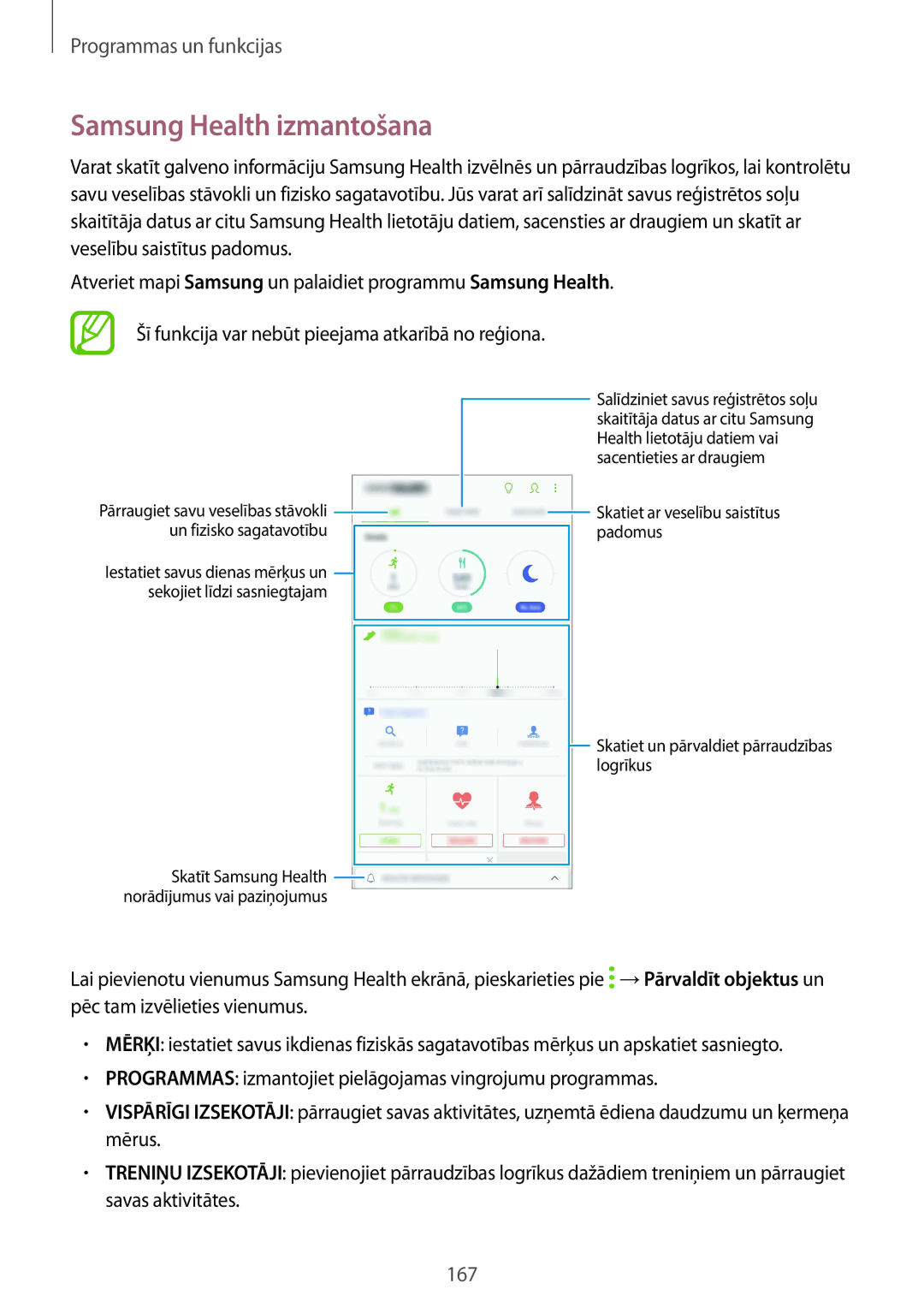 Samsung SM-N950FZDDSEB, SM-N950FZKDSEB manual Samsung Health izmantošana 