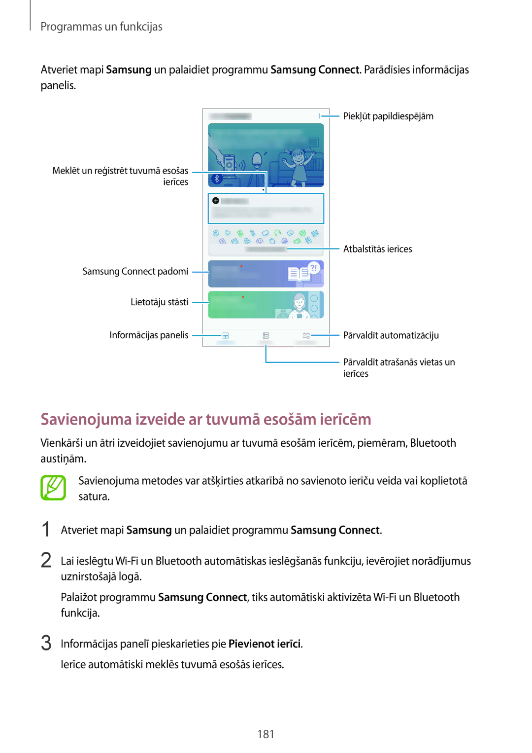 Samsung SM-N950FZDDSEB, SM-N950FZKDSEB manual Savienojuma izveide ar tuvumā esošām ierīcēm 