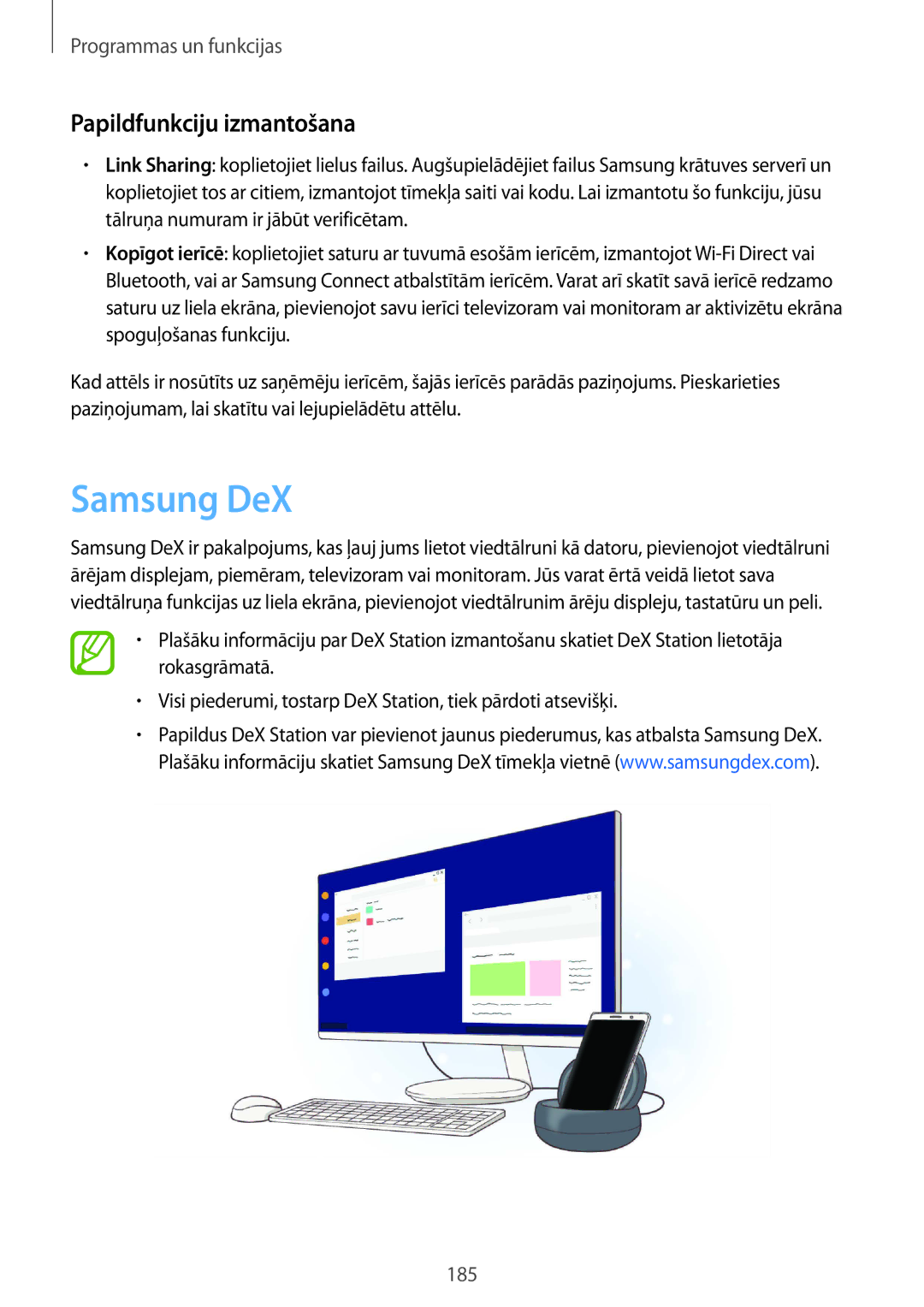 Samsung SM-N950FZDDSEB, SM-N950FZKDSEB manual Samsung DeX, Papildfunkciju izmantošana 