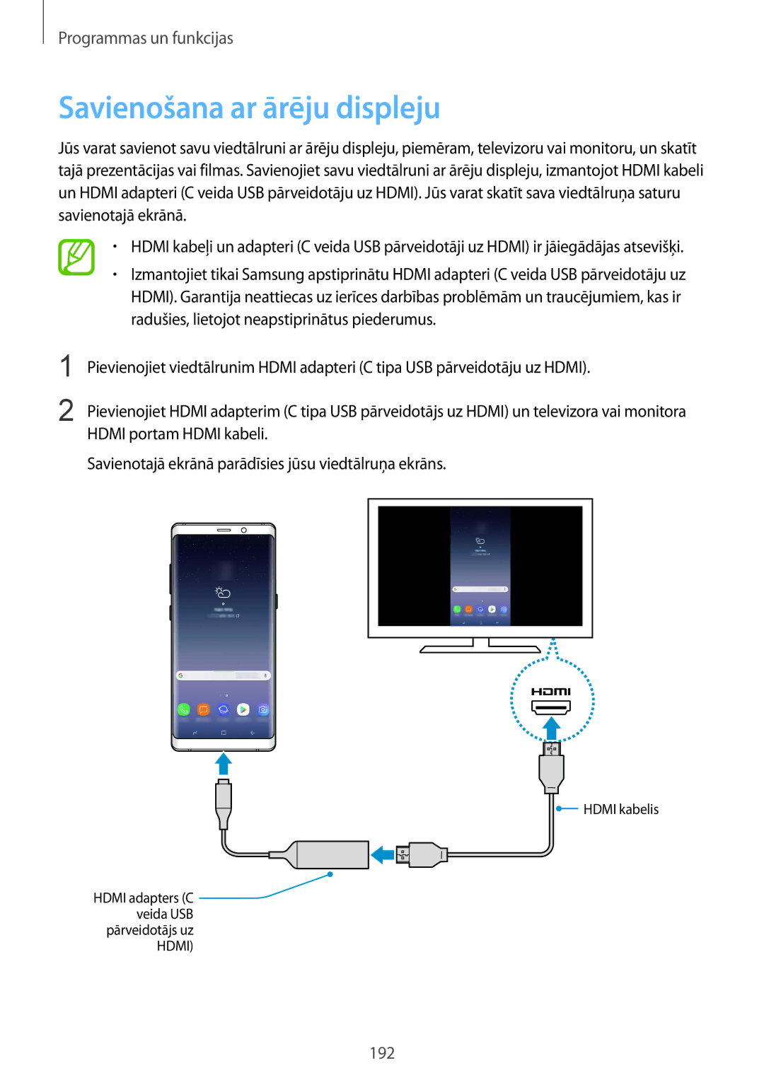 Samsung SM-N950FZKDSEB, SM-N950FZDDSEB manual Savienošana ar ārēju displeju 