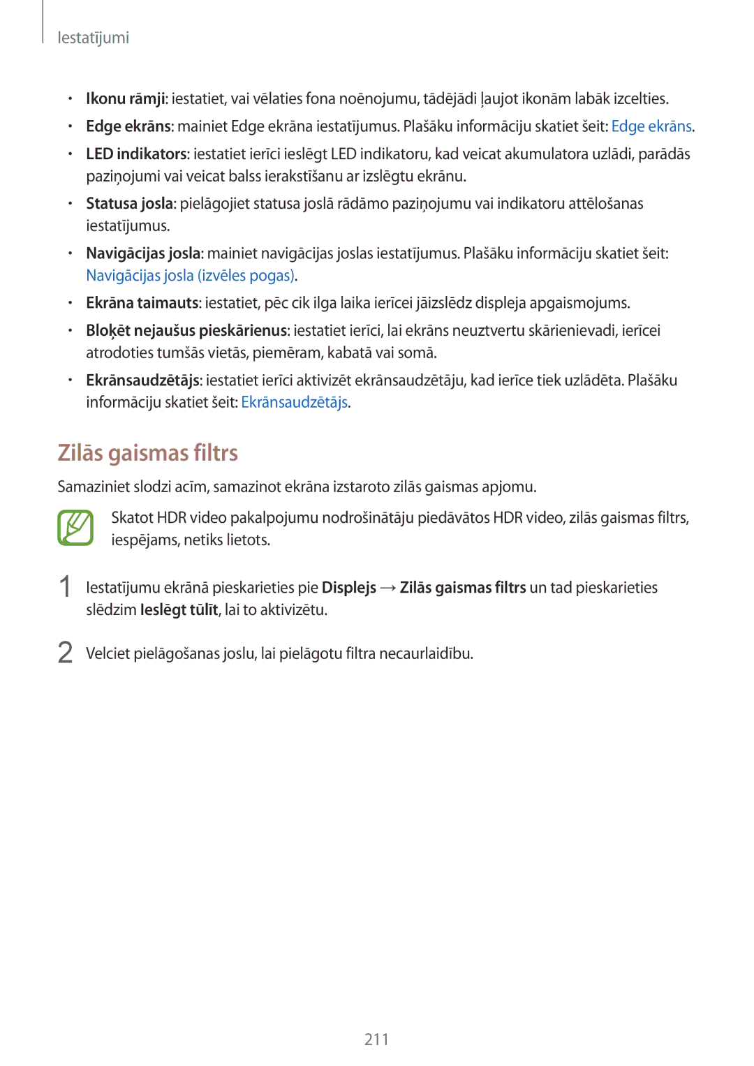 Samsung SM-N950FZDDSEB, SM-N950FZKDSEB manual Zilās gaismas filtrs, Informāciju skatiet šeit Ekrānsaudzētājs 
