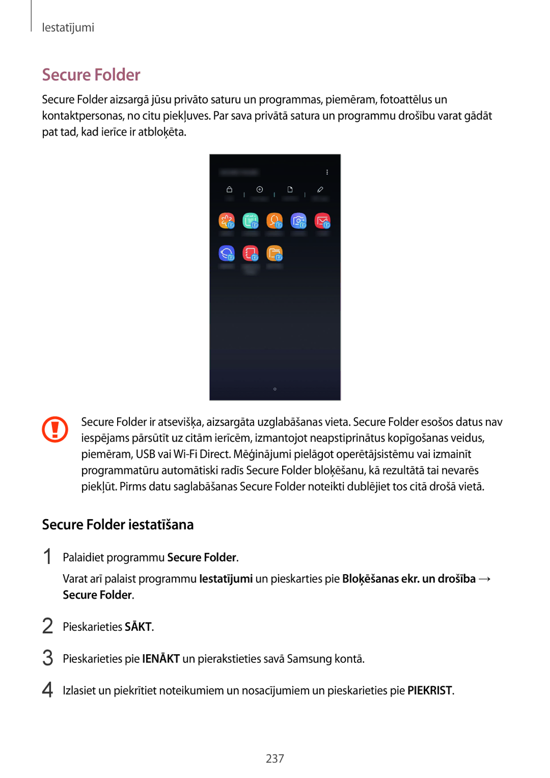 Samsung SM-N950FZDDSEB, SM-N950FZKDSEB manual Secure Folder iestatīšana 