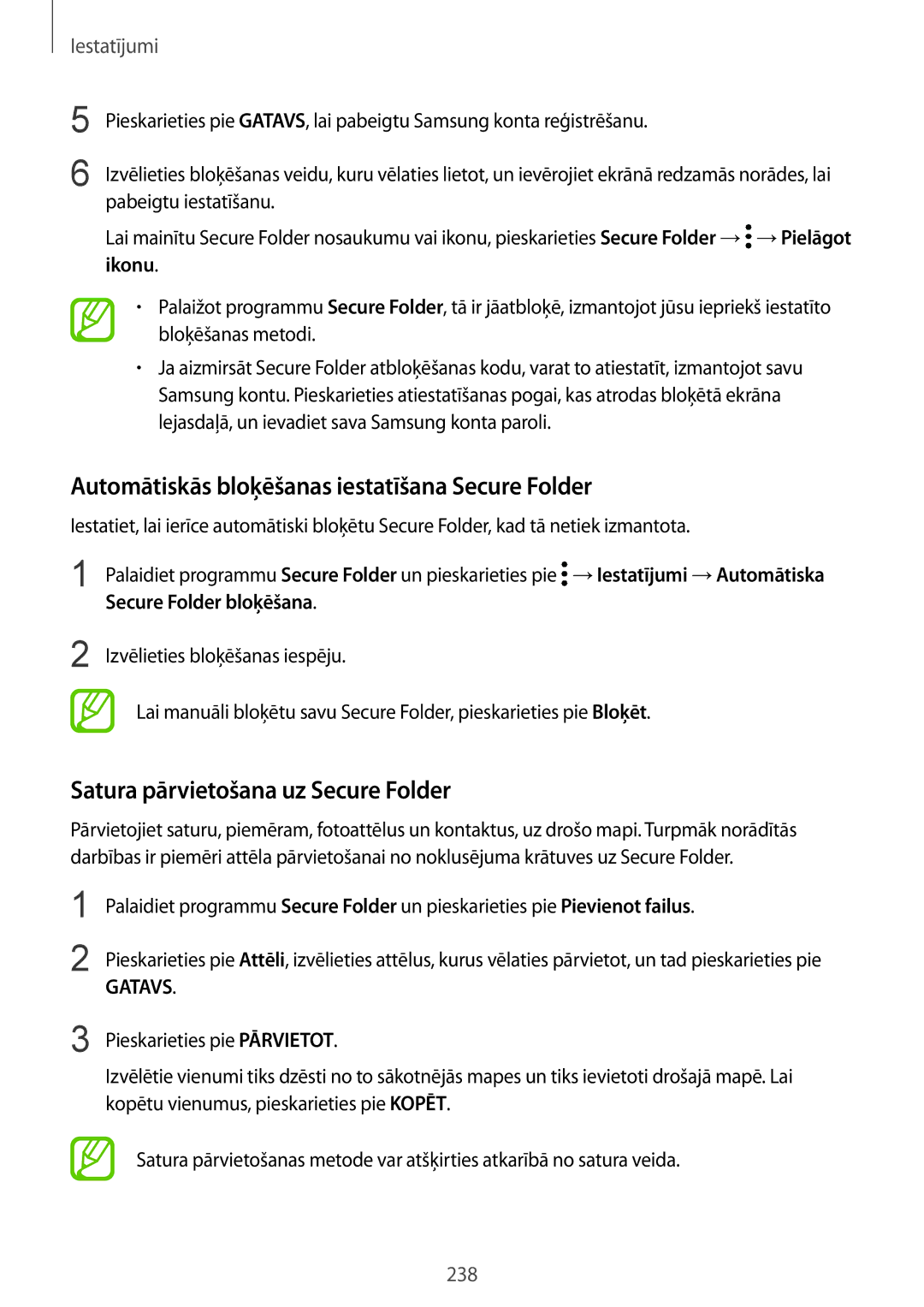 Samsung SM-N950FZKDSEB Automātiskās bloķēšanas iestatīšana Secure Folder, Satura pārvietošana uz Secure Folder, Ikonu 