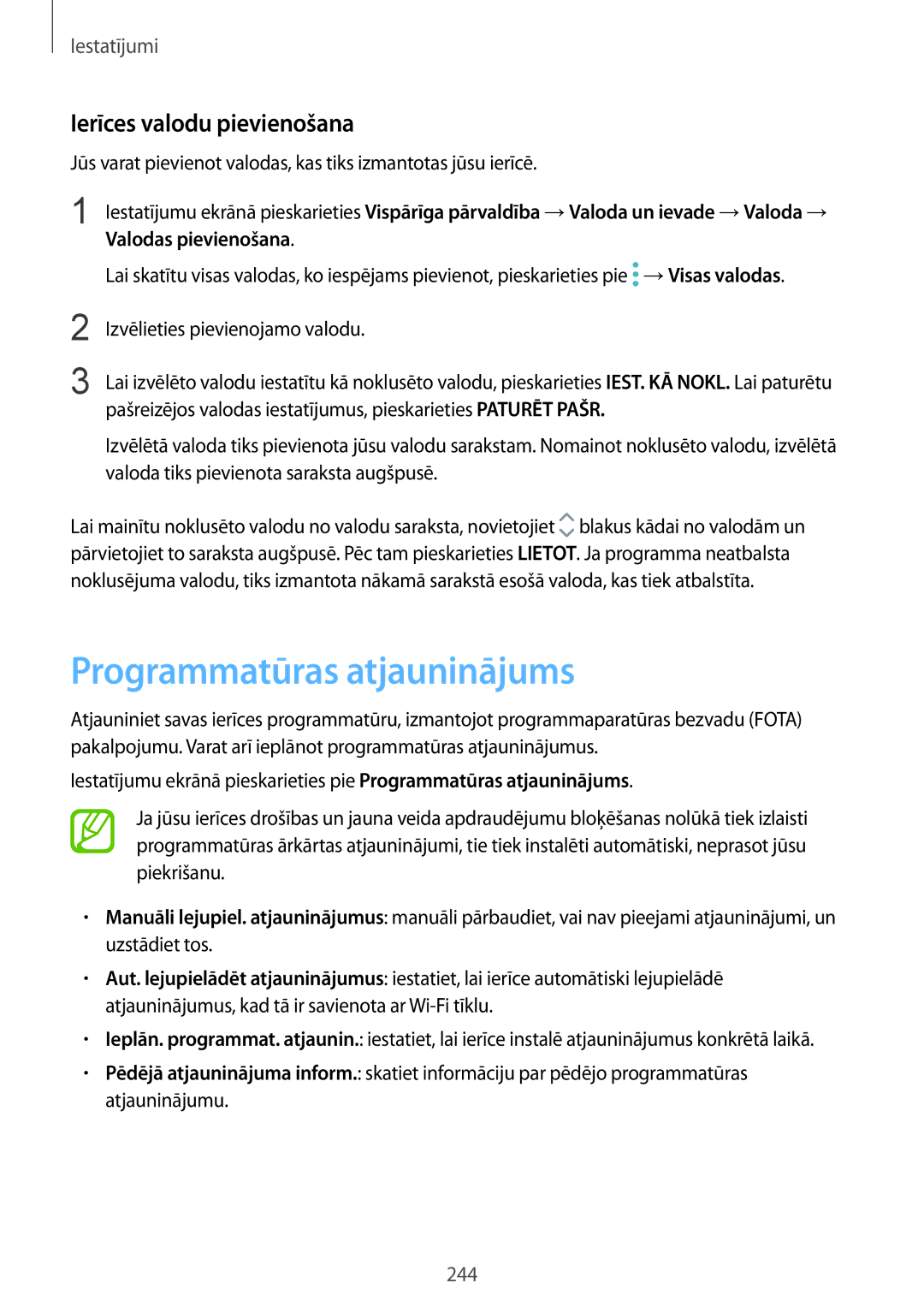 Samsung SM-N950FZKDSEB, SM-N950FZDDSEB Programmatūras atjauninājums, Ierīces valodu pievienošana, Valodas pievienošana 