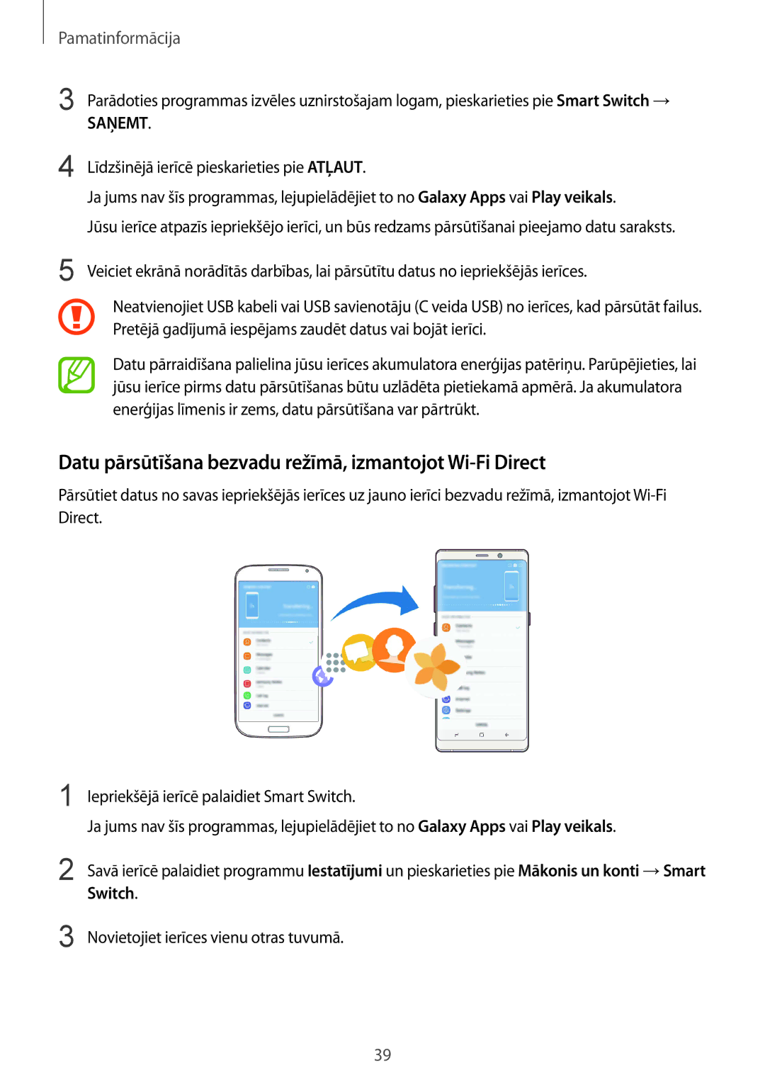 Samsung SM-N950FZDDSEB, SM-N950FZKDSEB manual Datu pārsūtīšana bezvadu režīmā, izmantojot Wi-Fi Direct, Saņemt 