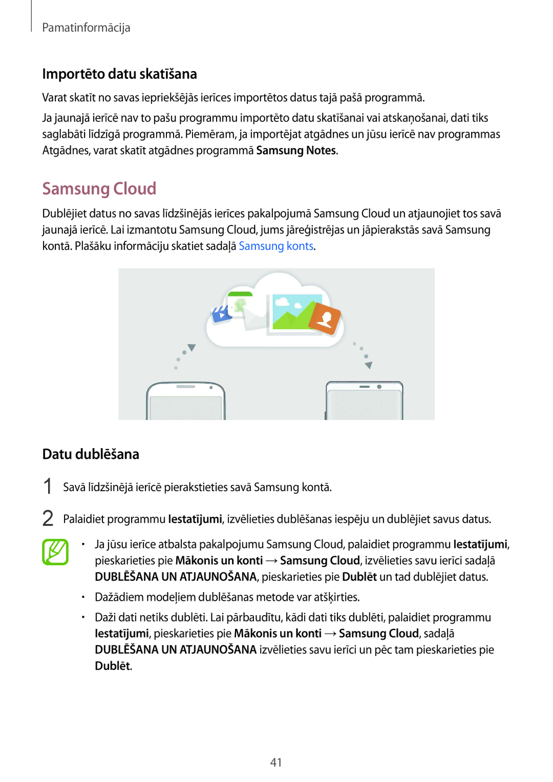 Samsung SM-N950FZDDSEB, SM-N950FZKDSEB manual Samsung Cloud, Importēto datu skatīšana, Datu dublēšana 