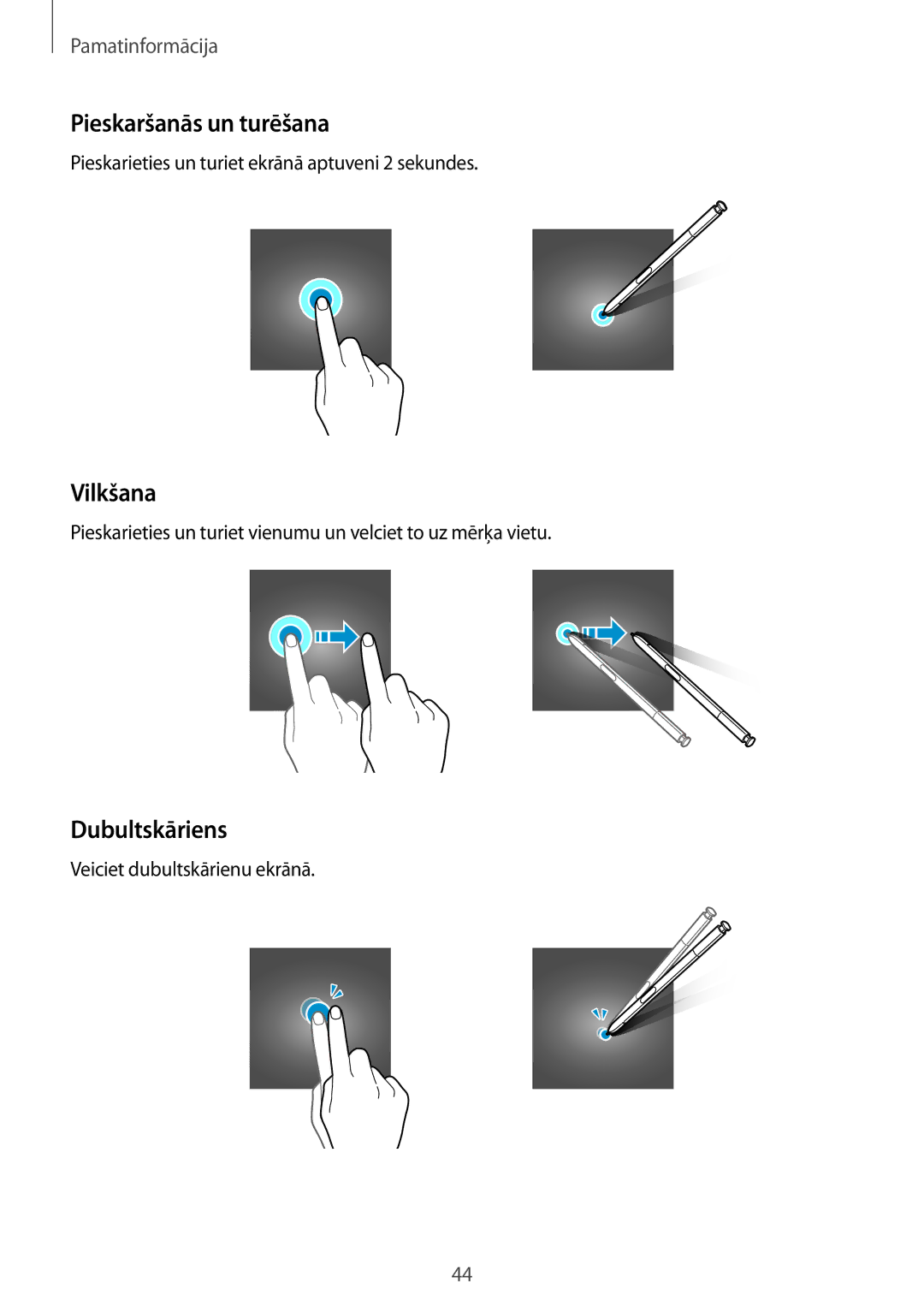 Samsung SM-N950FZKDSEB, SM-N950FZDDSEB Pieskaršanās un turēšana, Vilkšana, Dubultskāriens, Veiciet dubultskārienu ekrānā 