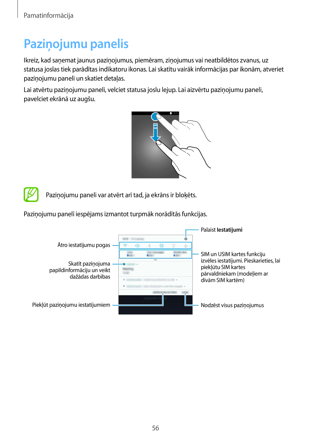 Samsung SM-N950FZKDSEB, SM-N950FZDDSEB manual Paziņojumu panelis, Palaist Iestatījumi 