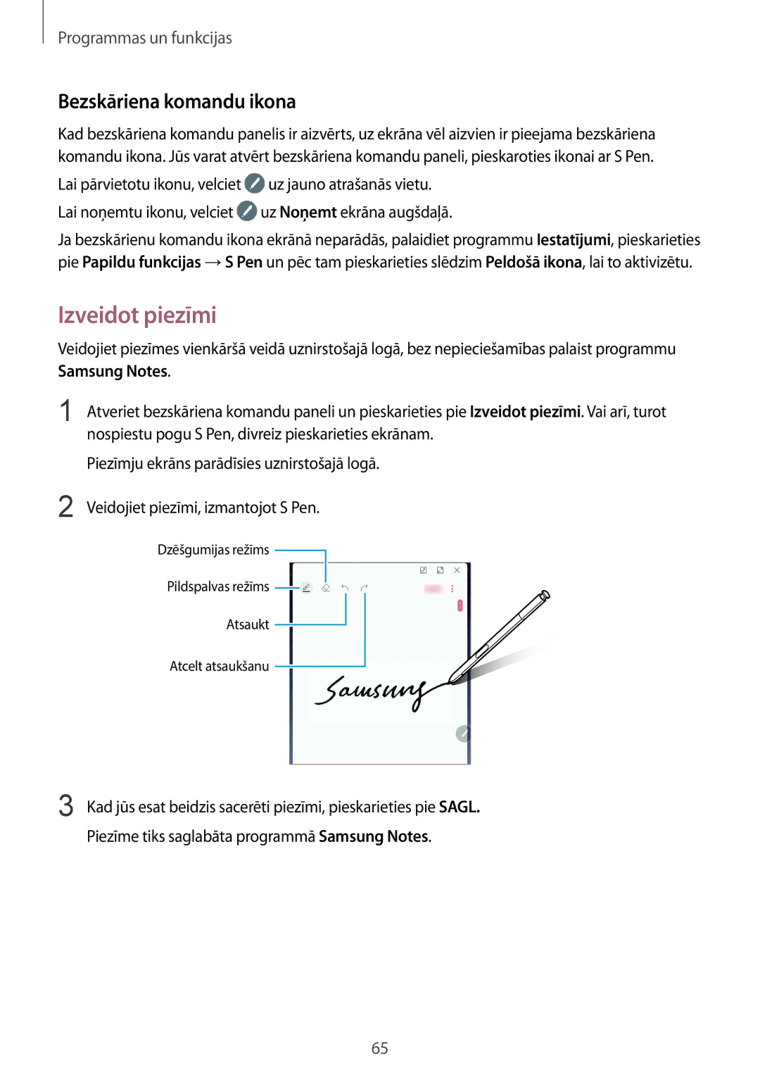 Samsung SM-N950FZDDSEB, SM-N950FZKDSEB manual Izveidot piezīmi, Bezskāriena komandu ikona 