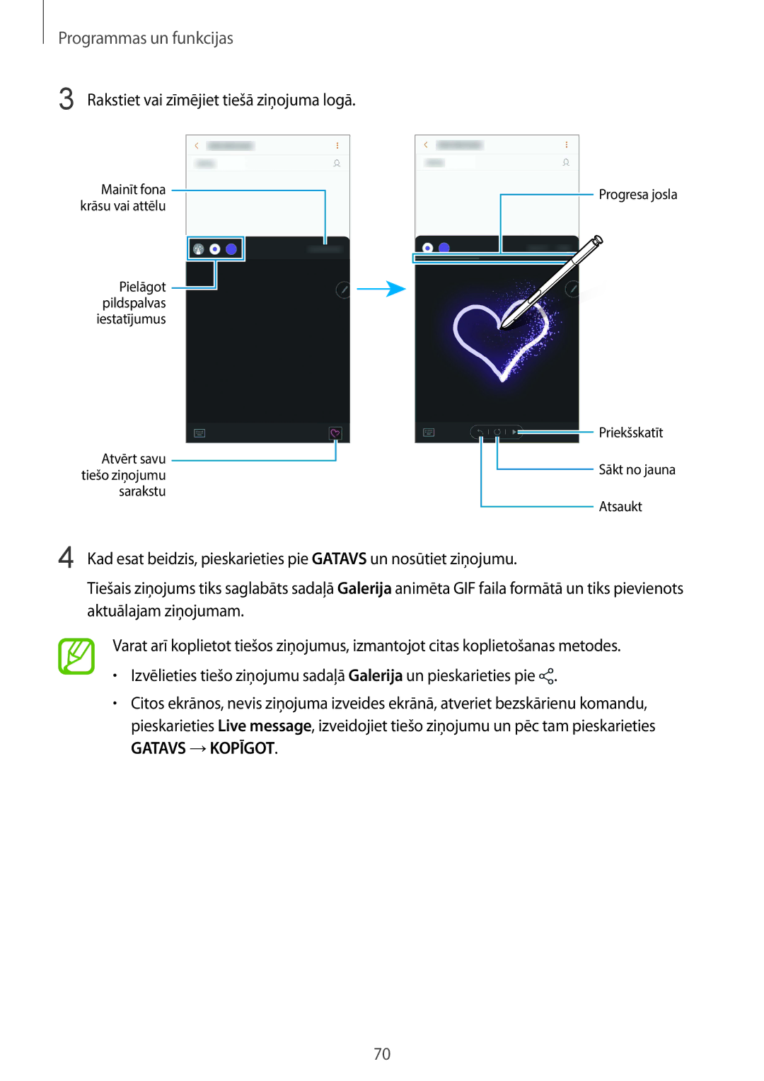 Samsung SM-N950FZKDSEB, SM-N950FZDDSEB manual Rakstiet vai zīmējiet tiešā ziņojuma logā 