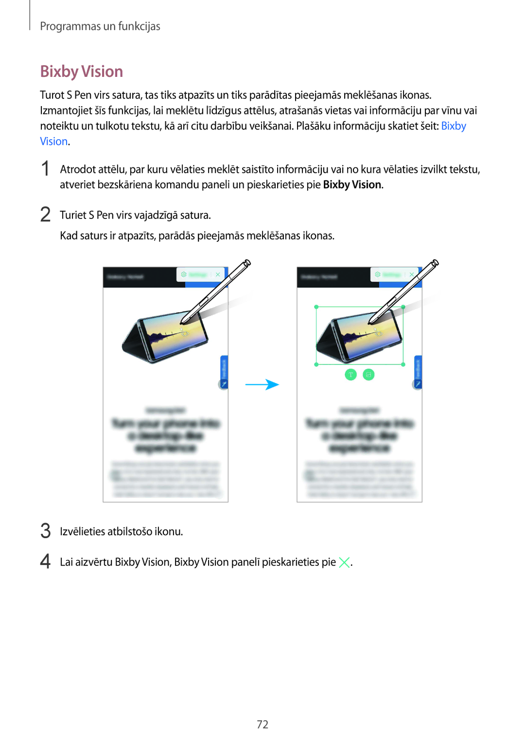 Samsung SM-N950FZKDSEB, SM-N950FZDDSEB manual Bixby Vision, Turiet S Pen virs vajadzīgā satura 