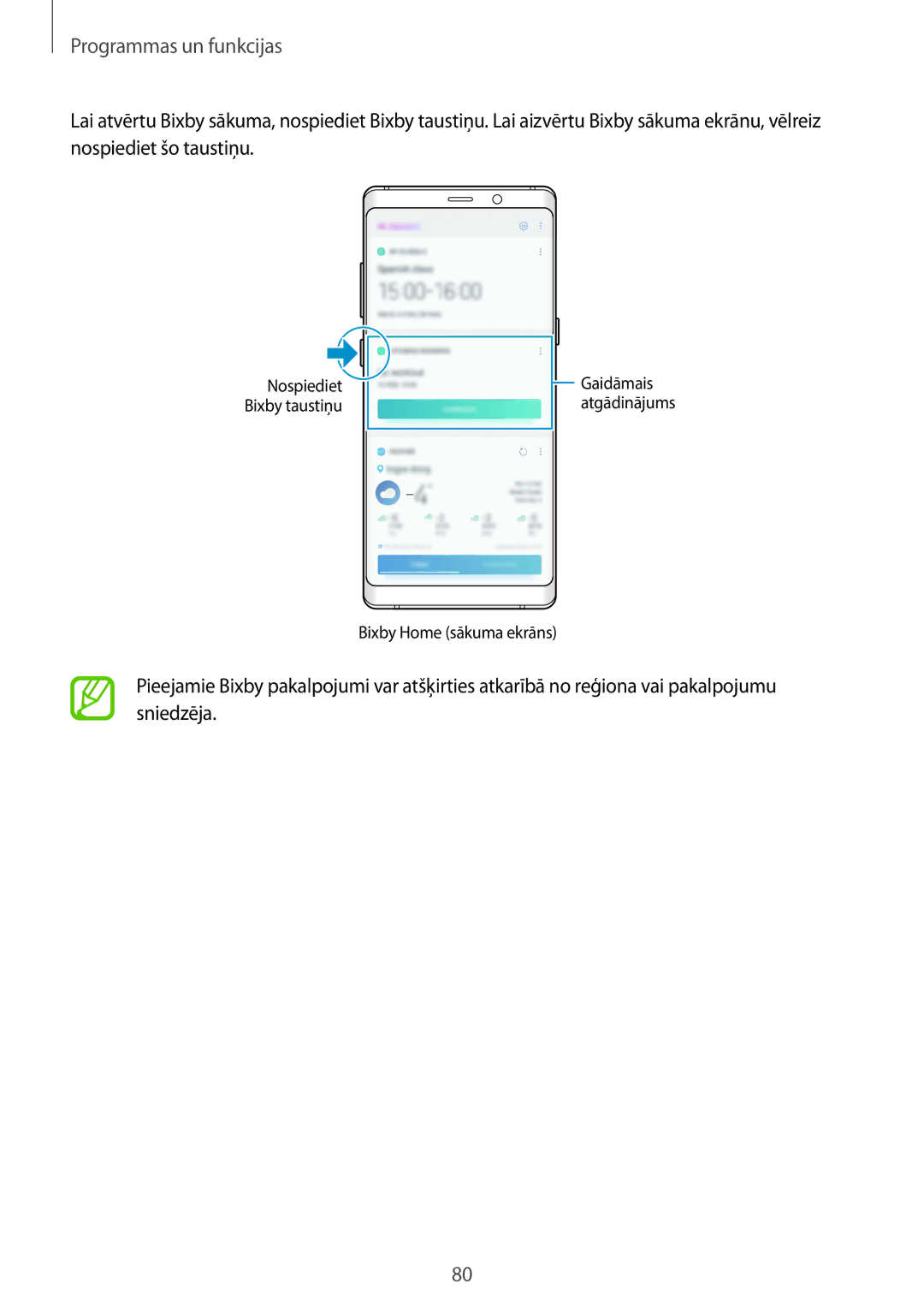 Samsung SM-N950FZKDSEB, SM-N950FZDDSEB manual Bixby Home sākuma ekrāns 