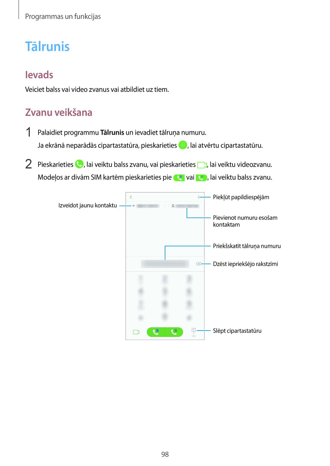 Samsung SM-N950FZKDSEB, SM-N950FZDDSEB manual Tālrunis, Zvanu veikšana, Veiciet balss vai video zvanus vai atbildiet uz tiem 