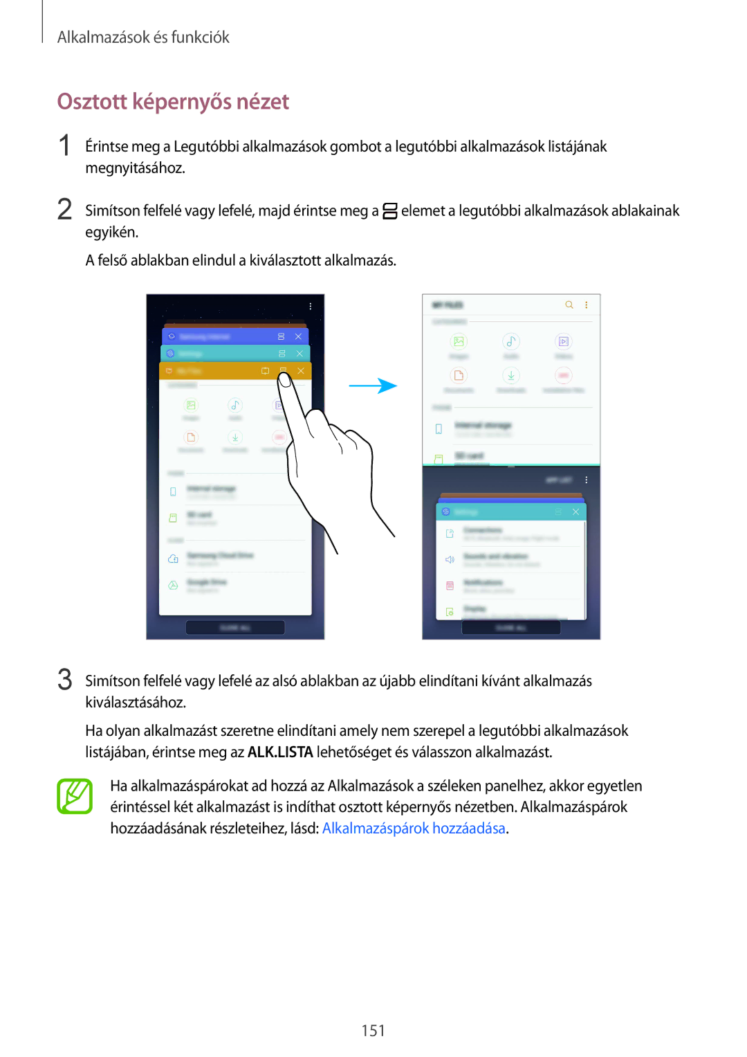 Samsung SM-N950FZDDXEH, SM-N950FZKDXEH, SM-N950FZDATMH, SM-N950FZKATMH manual Osztott képernyős nézet 