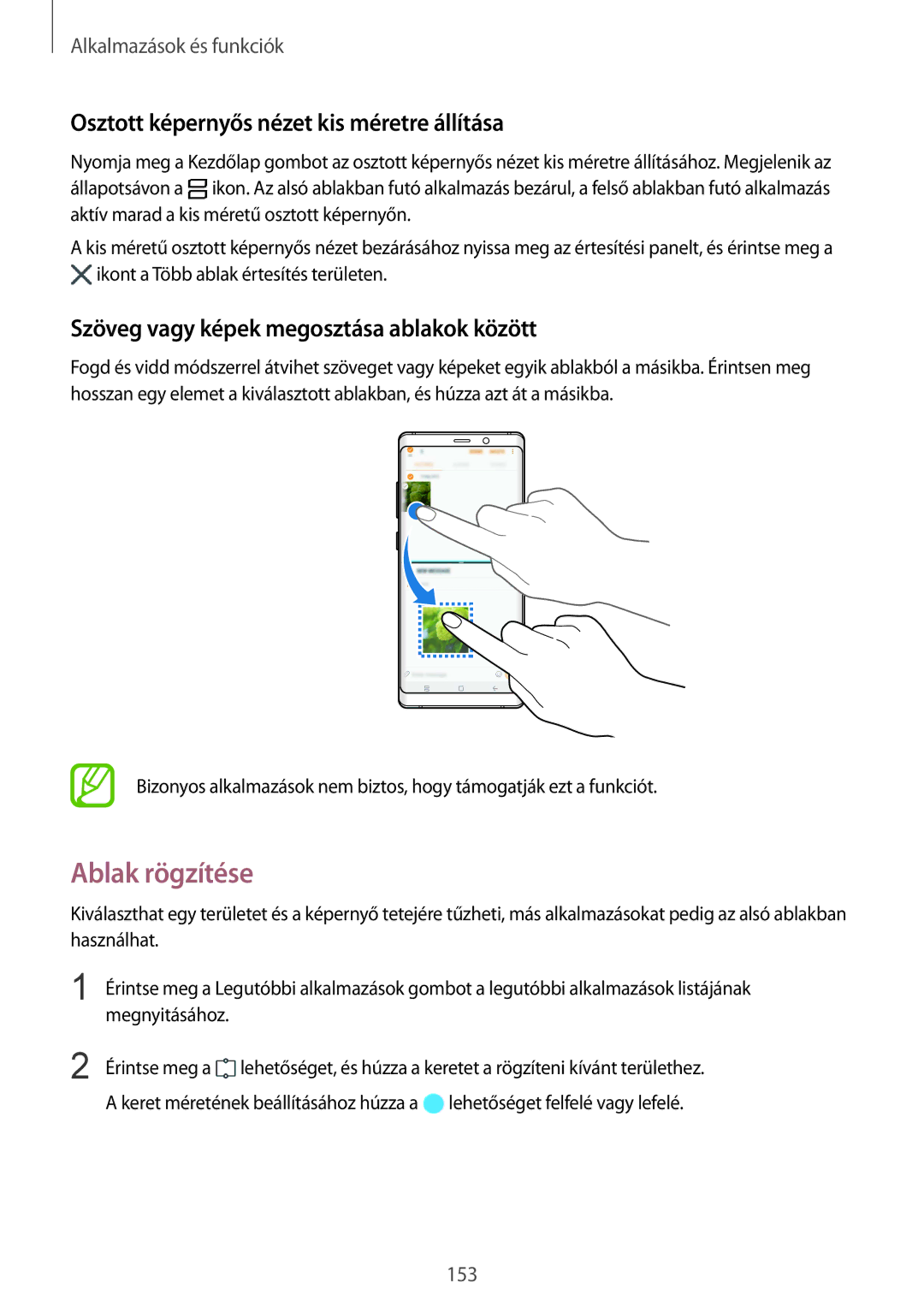 Samsung SM-N950FZDATMH, SM-N950FZKDXEH, SM-N950FZKATMH manual Ablak rögzítése, Osztott képernyős nézet kis méretre állítása 