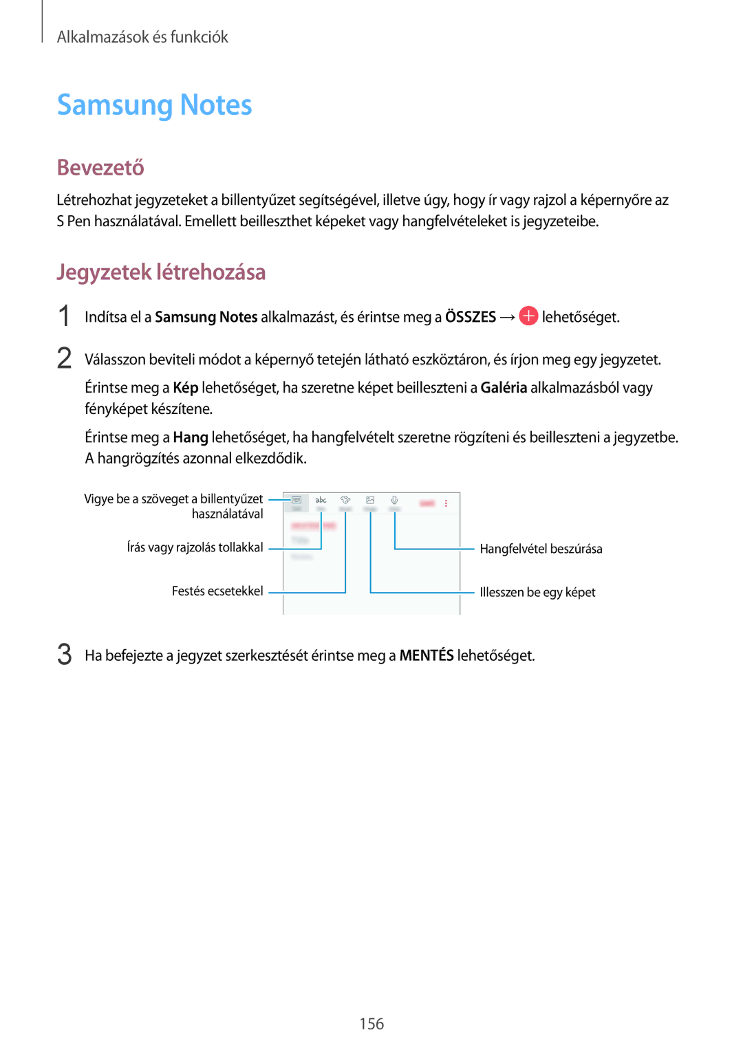 Samsung SM-N950FZKDXEH, SM-N950FZDATMH, SM-N950FZKATMH, SM-N950FZDDXEH manual Samsung Notes, Jegyzetek létrehozása 