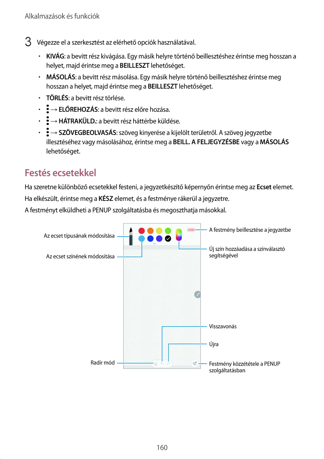 Samsung SM-N950FZKDXEH, SM-N950FZDATMH, SM-N950FZKATMH, SM-N950FZDDXEH manual Festés ecsetekkel 