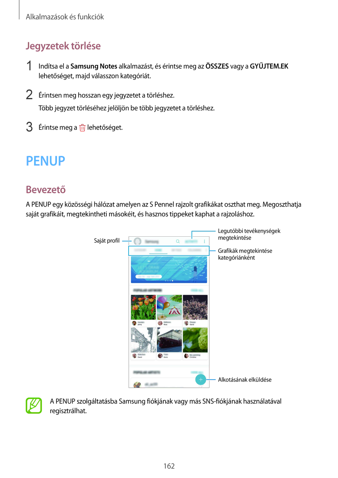 Samsung SM-N950FZKATMH, SM-N950FZKDXEH, SM-N950FZDATMH, SM-N950FZDDXEH manual Penup, Jegyzetek törlése 