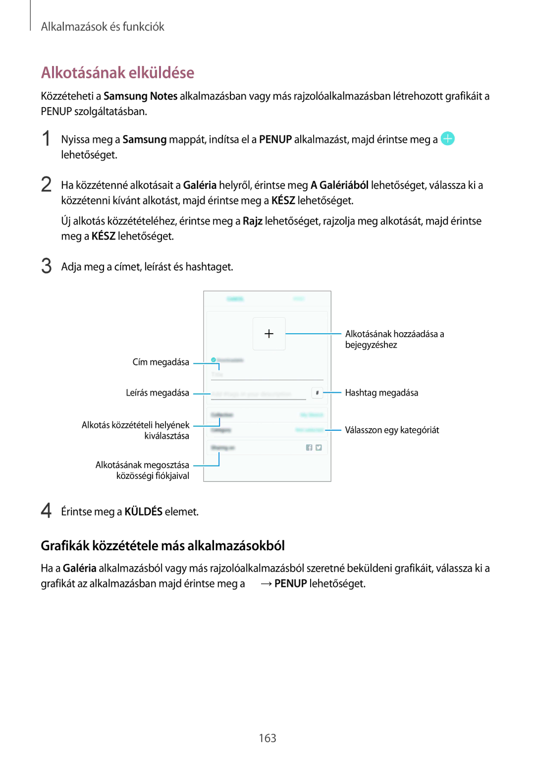 Samsung SM-N950FZDDXEH, SM-N950FZKDXEH, SM-N950FZDATMH manual Alkotásának elküldése, Grafikák közzététele más alkalmazásokból 