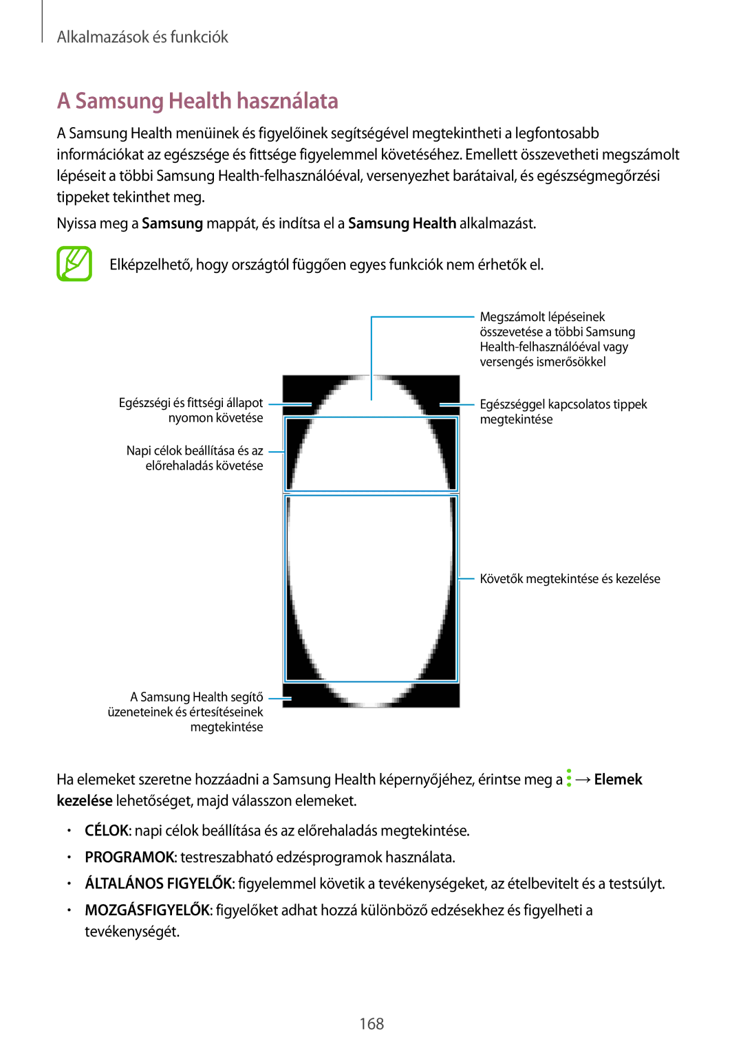 Samsung SM-N950FZKDXEH, SM-N950FZDATMH manual Samsung Health használata, Egészségi és fittségi állapot Nyomon követése 