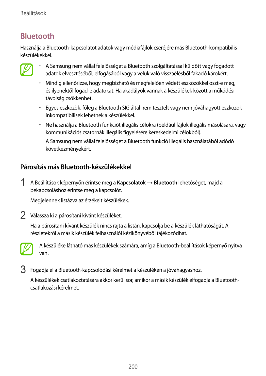 Samsung SM-N950FZKDXEH, SM-N950FZDATMH, SM-N950FZKATMH, SM-N950FZDDXEH manual Párosítás más Bluetooth-készülékekkel 