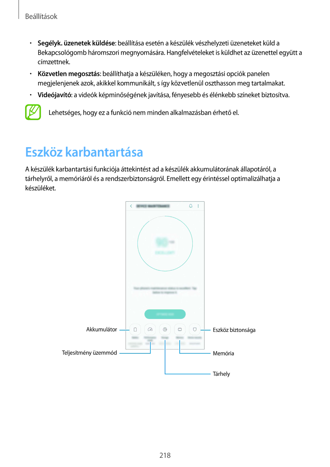 Samsung SM-N950FZKATMH, SM-N950FZKDXEH, SM-N950FZDATMH, SM-N950FZDDXEH manual Eszköz karbantartása 