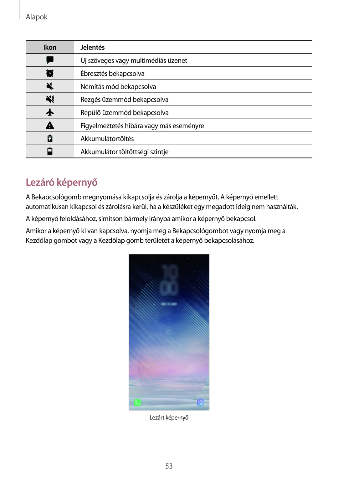 Samsung SM-N950FZDATMH, SM-N950FZKDXEH, SM-N950FZKATMH, SM-N950FZDDXEH manual Lezáró képernyő 