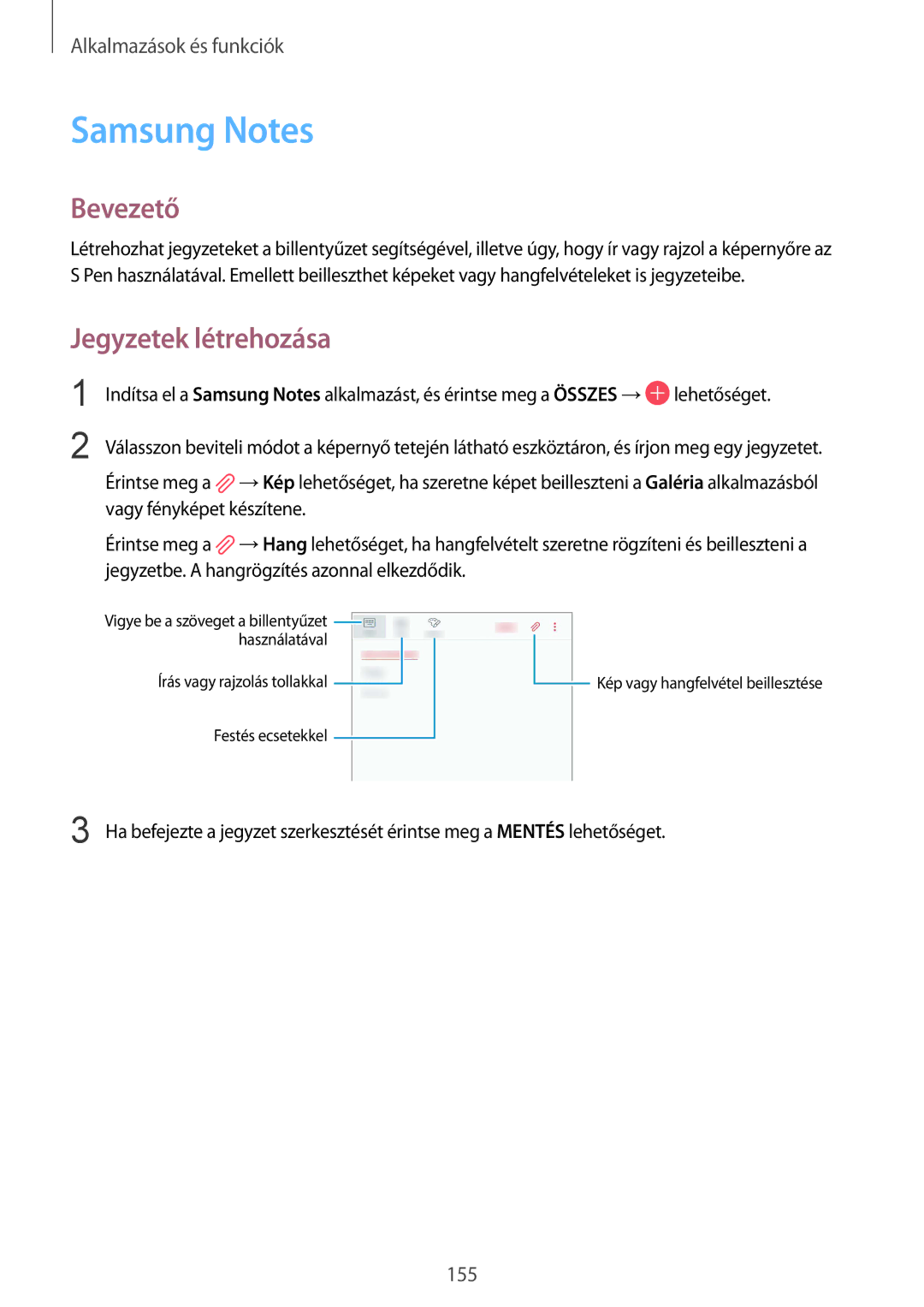 Samsung SM-N950FZDDXEH, SM-N950FZKDXEH, SM-N950FZDATMH, SM-N950FZKATMH manual Samsung Notes, Jegyzetek létrehozása 