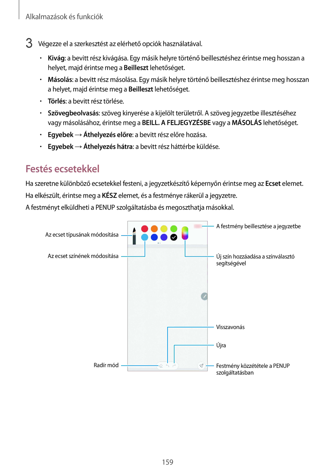 Samsung SM-N950FZDDXEH, SM-N950FZKDXEH, SM-N950FZDATMH, SM-N950FZKATMH manual Festés ecsetekkel 