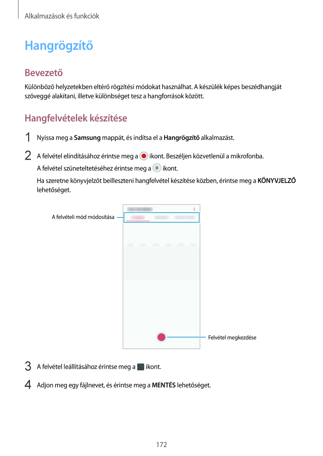 Samsung SM-N950FZKDXEH, SM-N950FZDATMH, SM-N950FZKATMH, SM-N950FZDDXEH manual Hangrögzítő, Hangfelvételek készítése 