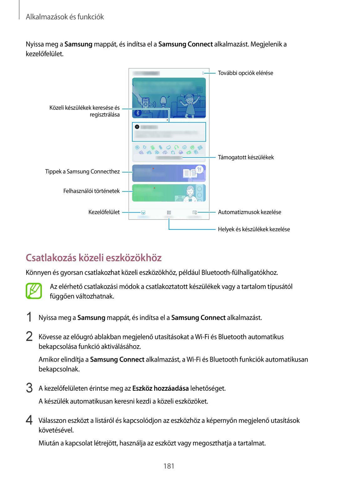 Samsung SM-N950FZDATMH, SM-N950FZKDXEH, SM-N950FZKATMH, SM-N950FZDDXEH manual Csatlakozás közeli eszközökhöz 