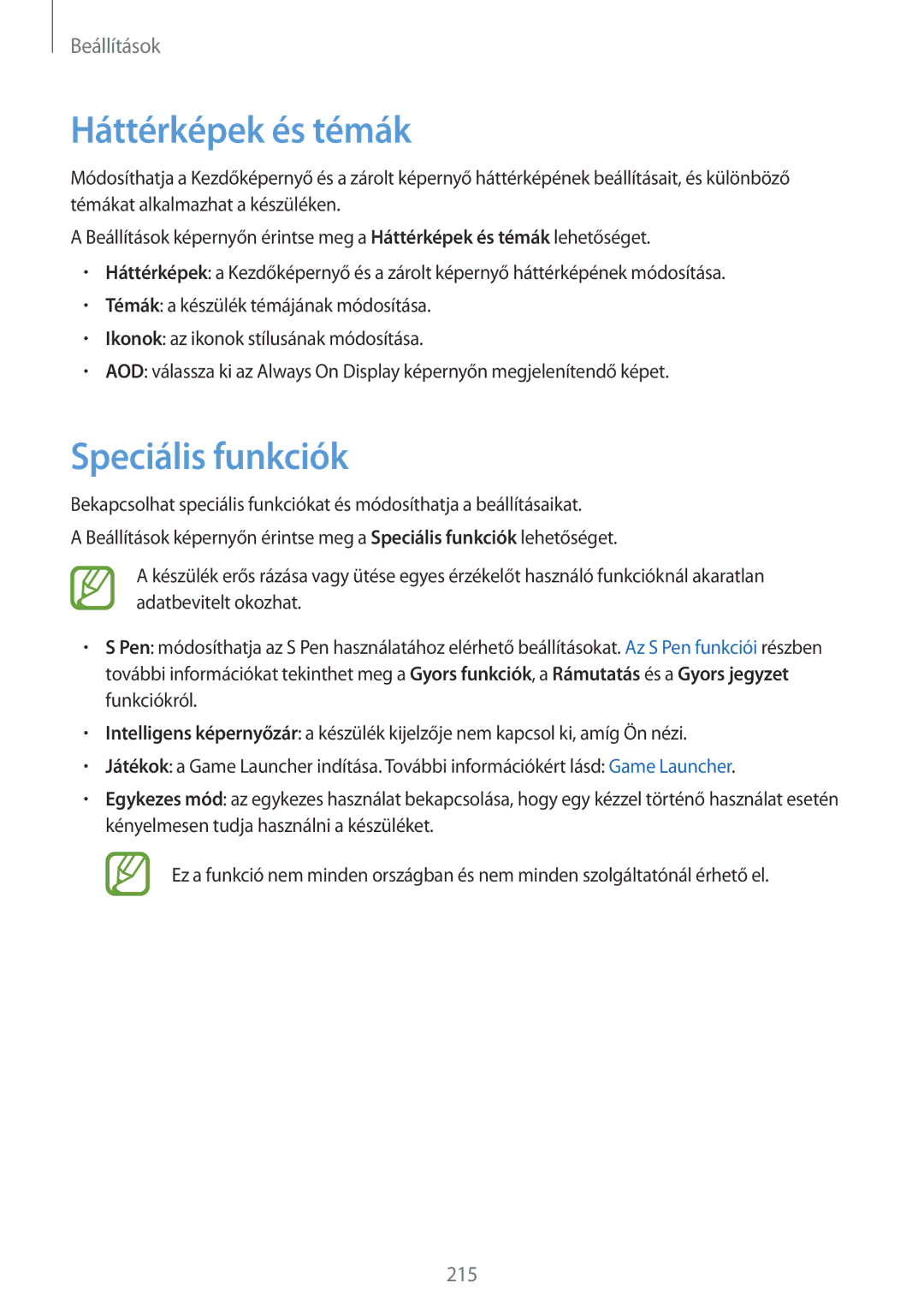 Samsung SM-N950FZDDXEH, SM-N950FZKDXEH, SM-N950FZDATMH, SM-N950FZKATMH manual Háttérképek és témák, Speciális funkciók 