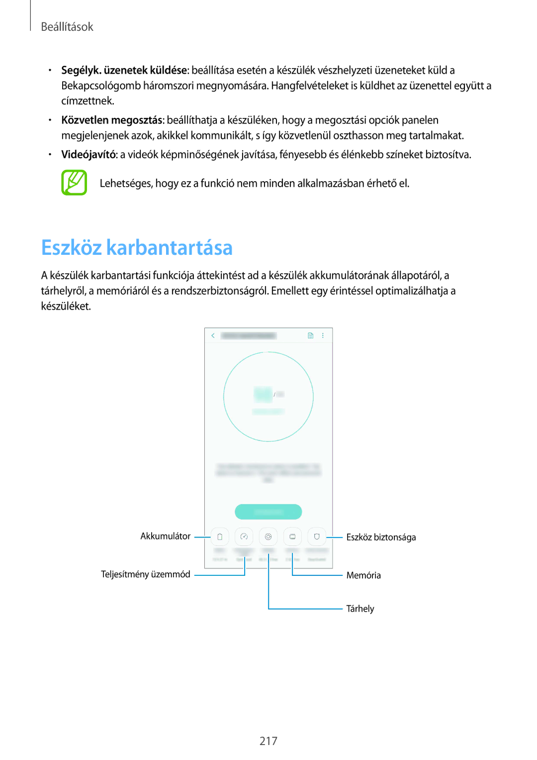 Samsung SM-N950FZDATMH, SM-N950FZKDXEH, SM-N950FZKATMH, SM-N950FZDDXEH manual Eszköz karbantartása 