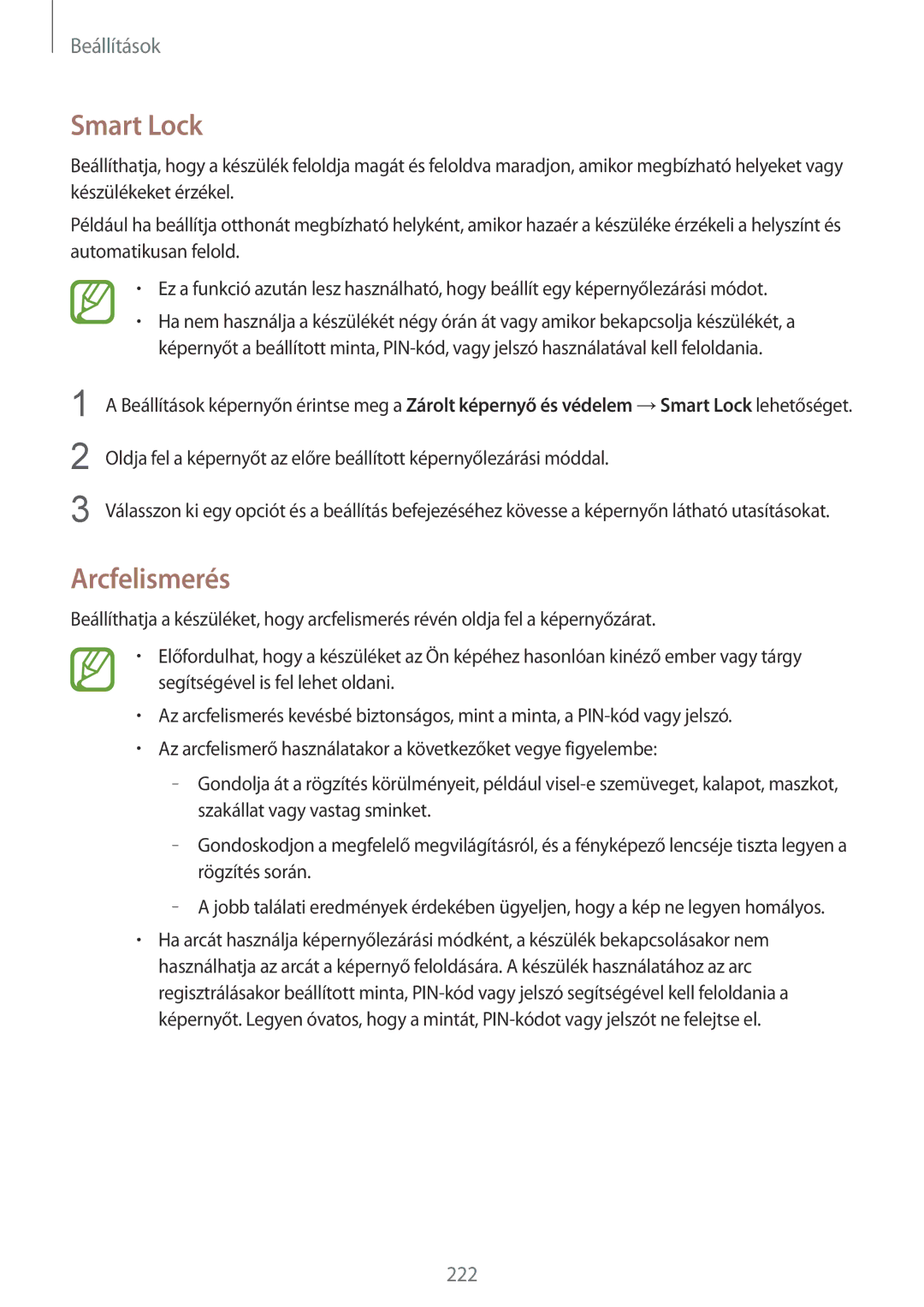 Samsung SM-N950FZKATMH, SM-N950FZKDXEH, SM-N950FZDATMH, SM-N950FZDDXEH manual Smart Lock, Arcfelismerés 