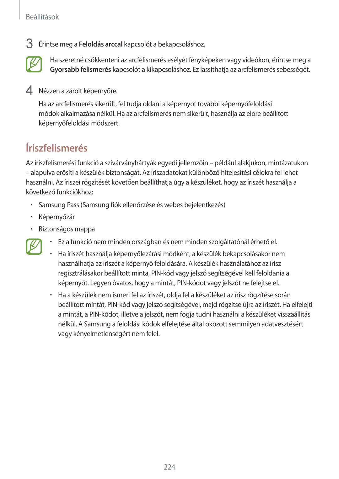 Samsung SM-N950FZKDXEH, SM-N950FZDATMH manual Íriszfelismerés, Érintse meg a Feloldás arccal kapcsolót a bekapcsoláshoz 