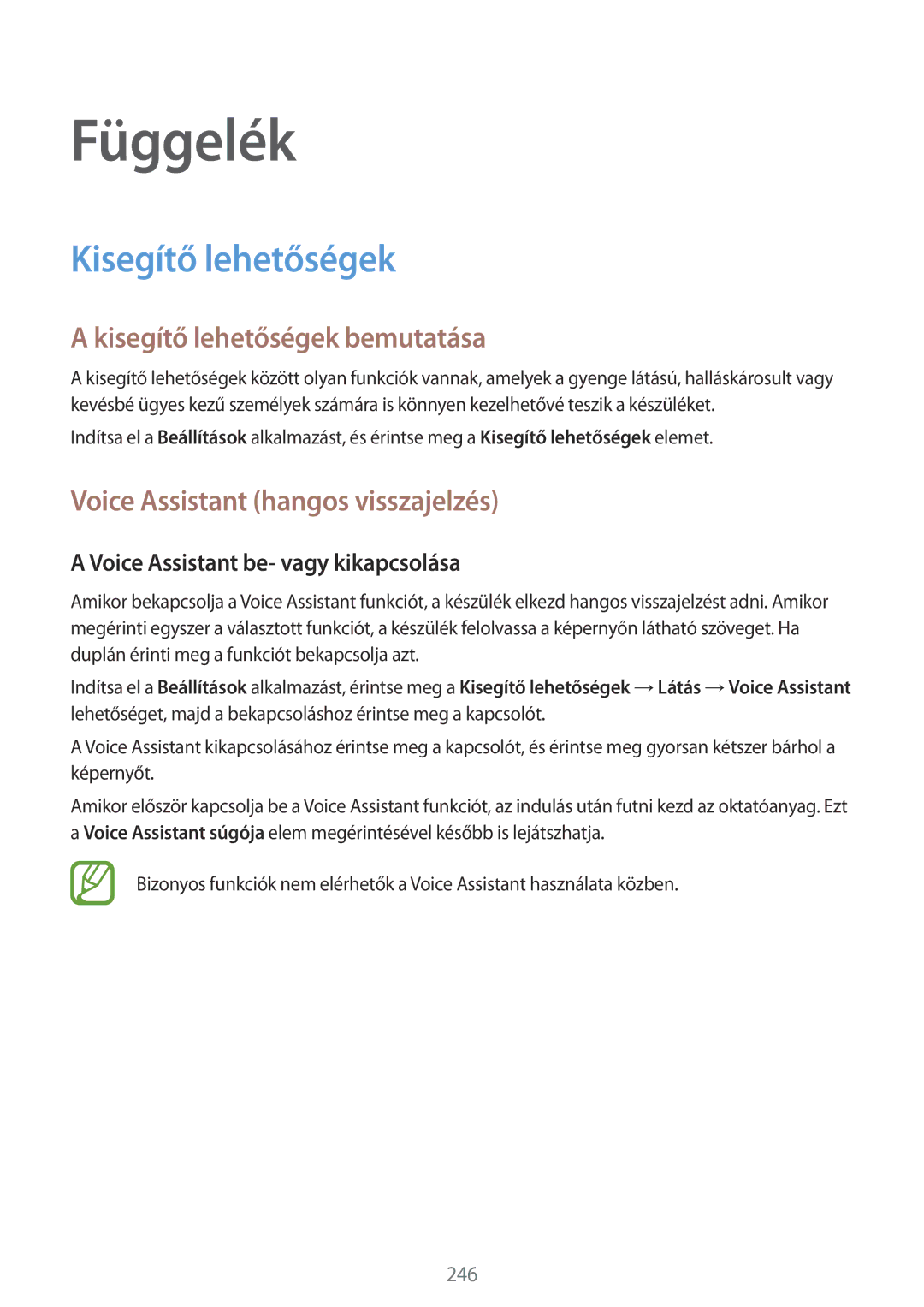 Samsung SM-N950FZKATMH, SM-N950FZKDXEH, SM-N950FZDATMH Kisegítő lehetőségek bemutatása, Voice Assistant hangos visszajelzés 