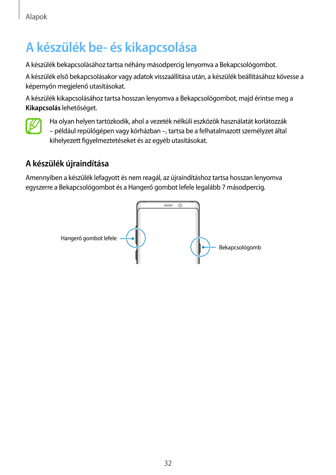 Samsung SM-N950FZKDXEH, SM-N950FZDATMH, SM-N950FZKATMH, SM-N950FZDDXEH Készülék be- és kikapcsolása, Készülék újraindítása 