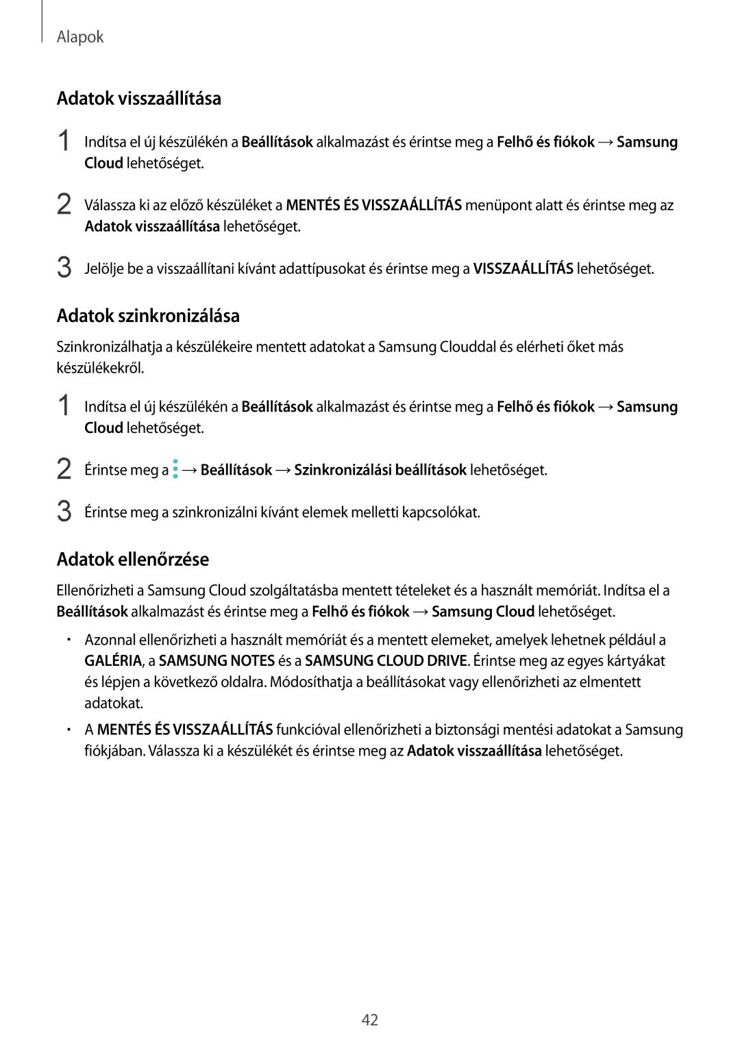 Samsung SM-N950FZKATMH, SM-N950FZKDXEH, SM-N950FZDATMH Adatok visszaállítása, Adatok szinkronizálása, Adatok ellenőrzése 