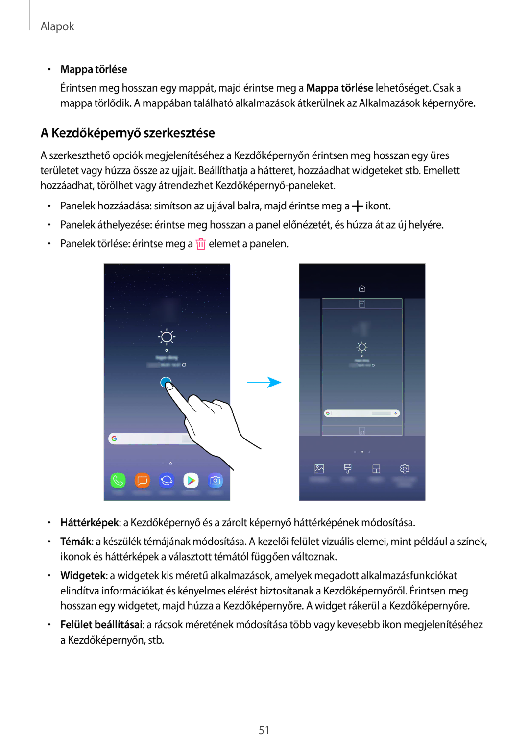 Samsung SM-N950FZDDXEH, SM-N950FZKDXEH, SM-N950FZDATMH, SM-N950FZKATMH manual Kezdőképernyő szerkesztése, Mappa törlése 