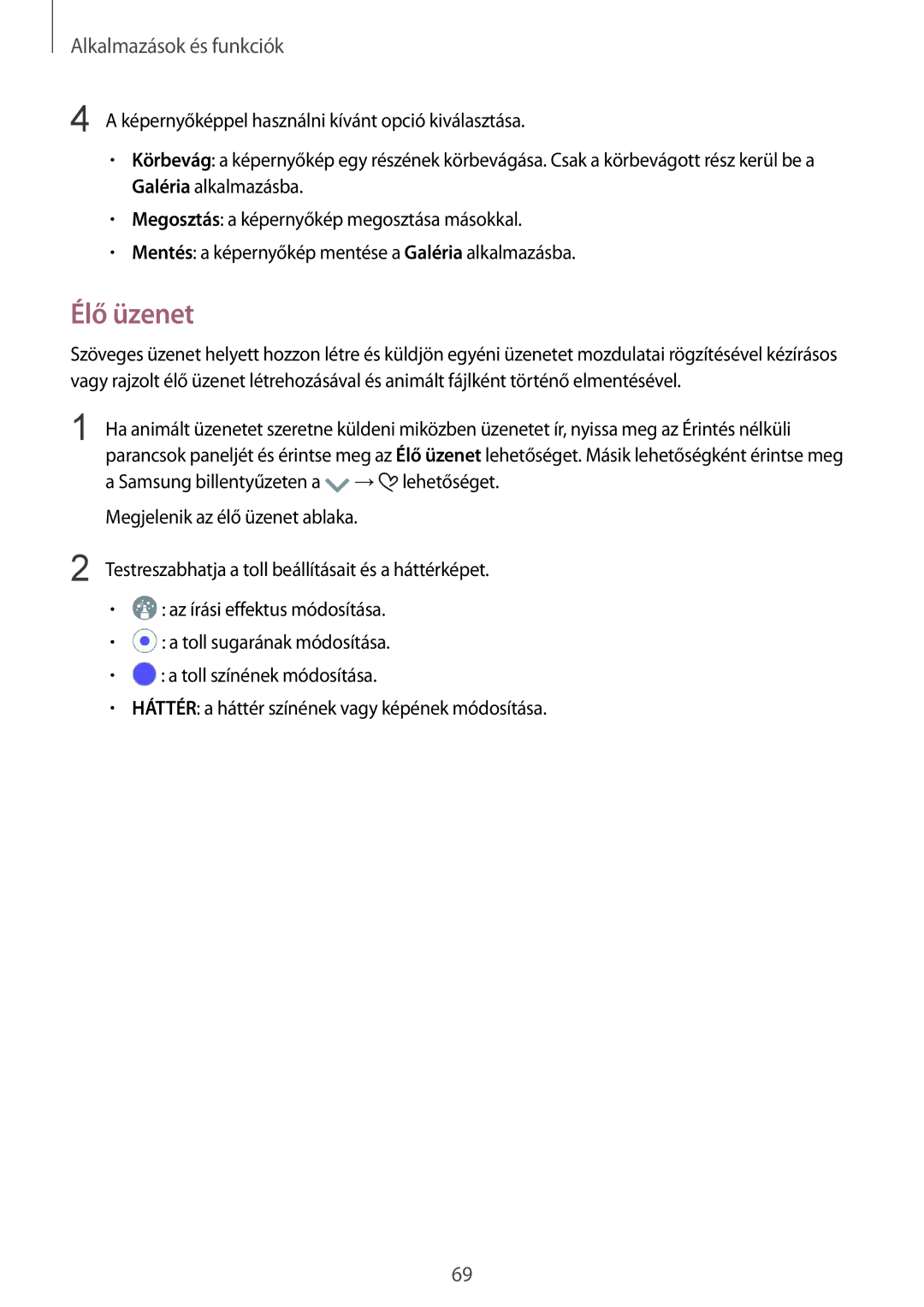 Samsung SM-N950FZDATMH, SM-N950FZKDXEH, SM-N950FZKATMH, SM-N950FZDDXEH manual Élő üzenet 