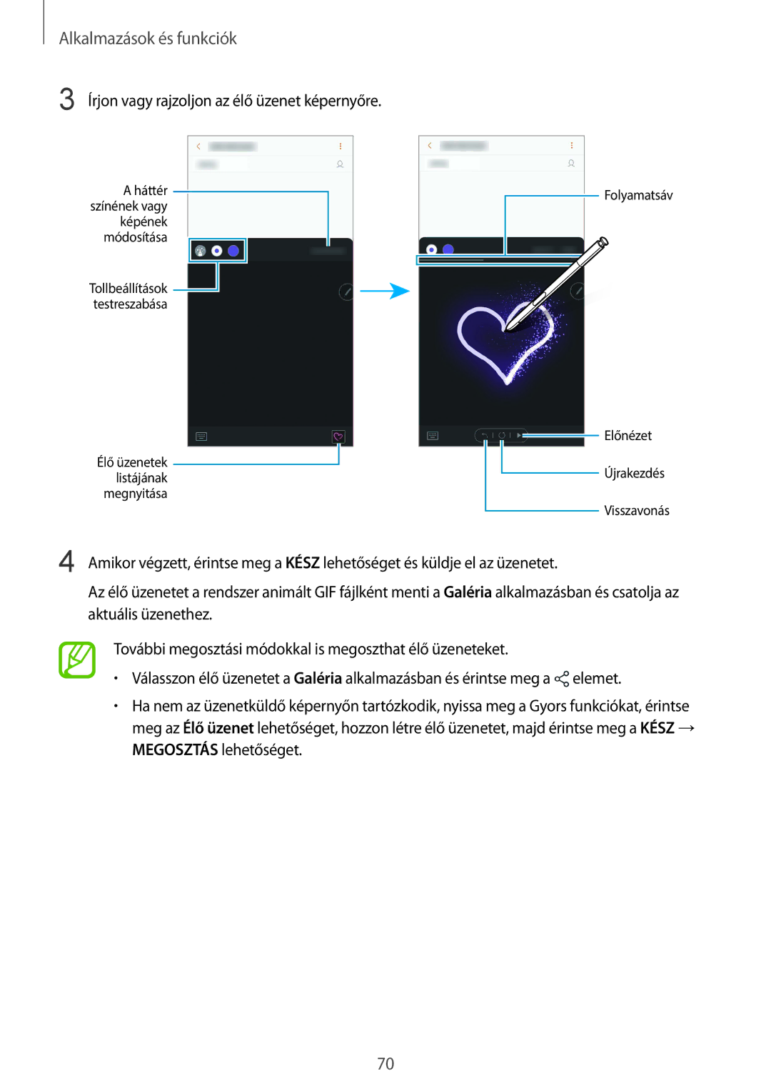 Samsung SM-N950FZKATMH, SM-N950FZKDXEH, SM-N950FZDATMH, SM-N950FZDDXEH manual Írjon vagy rajzoljon az élő üzenet képernyőre 