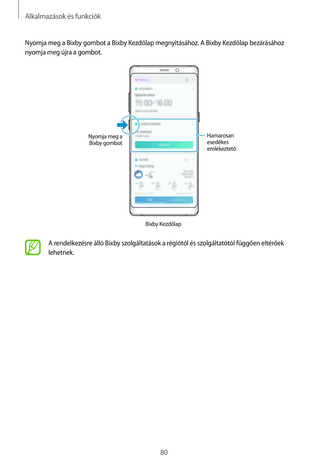 Samsung SM-N950FZKDXEH, SM-N950FZDATMH, SM-N950FZKATMH, SM-N950FZDDXEH manual Bixby Kezdőlap 