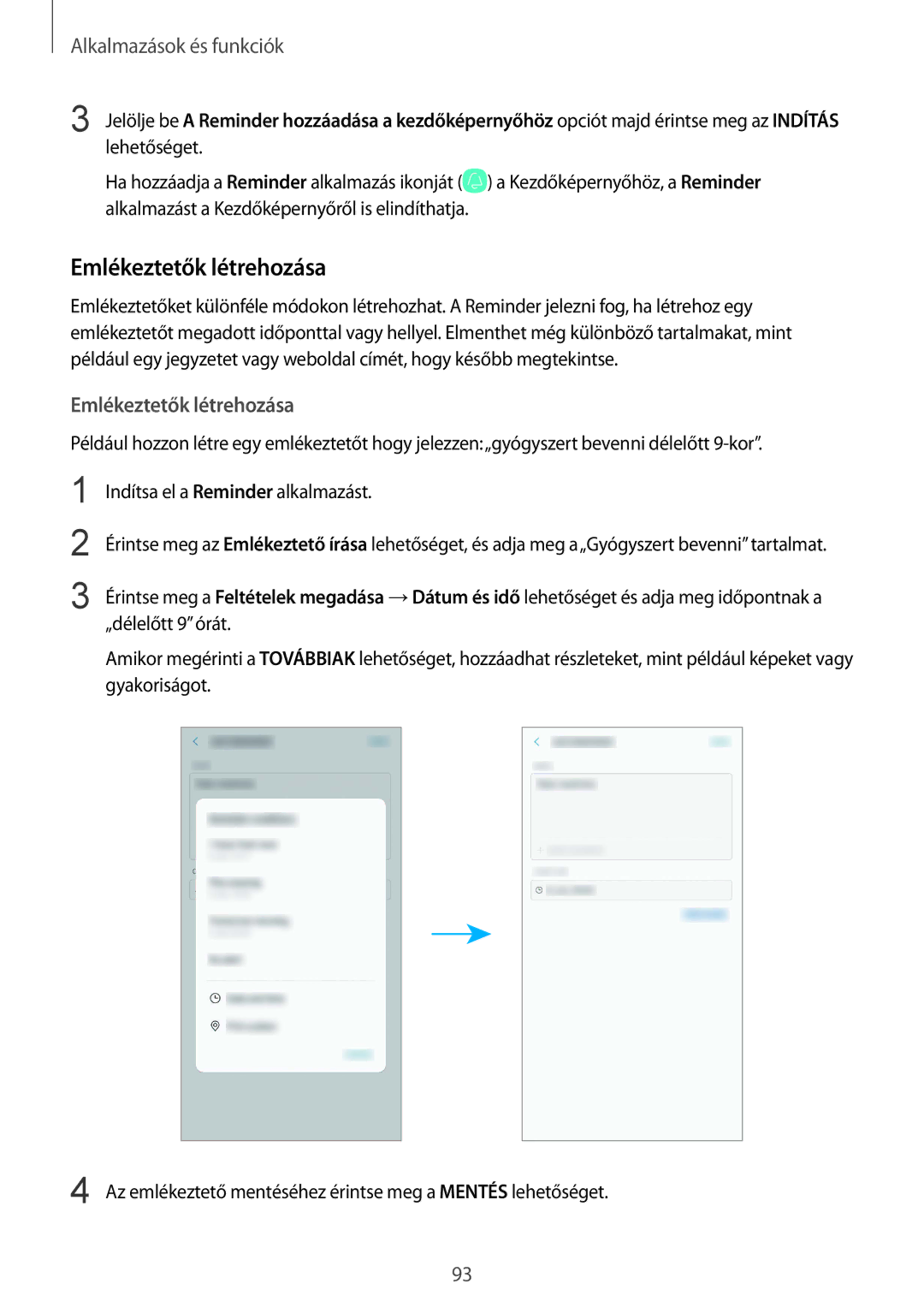 Samsung SM-N950FZDATMH, SM-N950FZKDXEH, SM-N950FZKATMH, SM-N950FZDDXEH manual Emlékeztetők létrehozása 