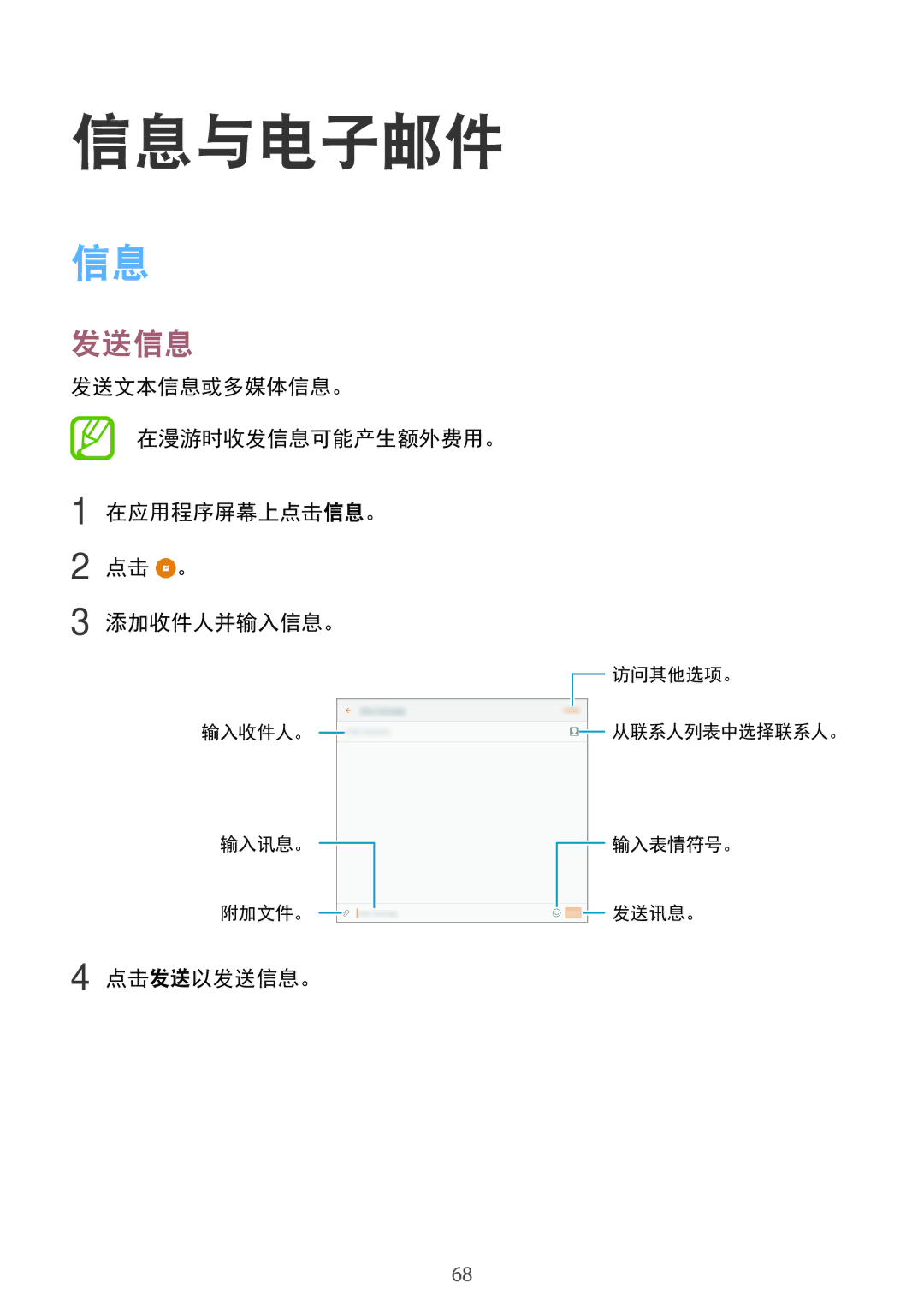 Samsung SM-P355NZAAXXV, SM-P355NZWAXXV manual 信息与电子邮件, 点击发送以发送信息。 