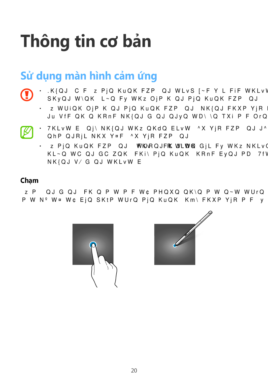 Samsung SM-P355NZAAXXV, SM-P355NZWAXXV manual Thông tin cơ bản, Sử dụng màn hình cảm ứng, Chạm 