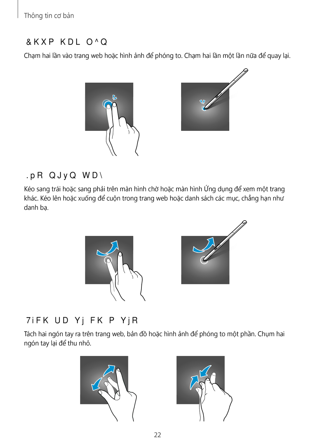 Samsung SM-P355NZAAXXV, SM-P355NZWAXXV manual Chạm hai lần, Kéo ngón tay, Tách ra và chụm vào 